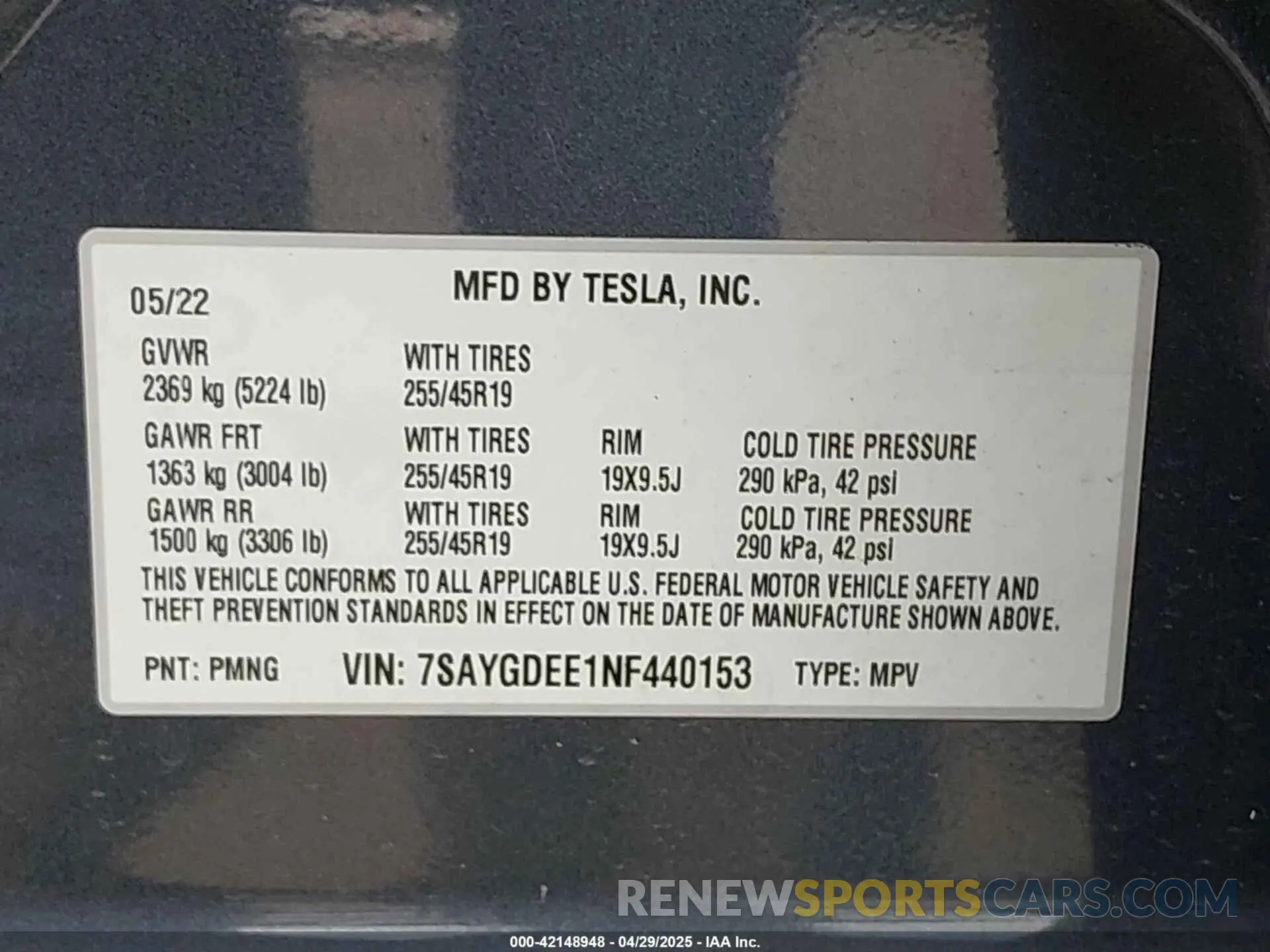 9 Фотография поврежденного автомобиля 7SAYGDEE1NF440153 TESLA MODEL Y 2022