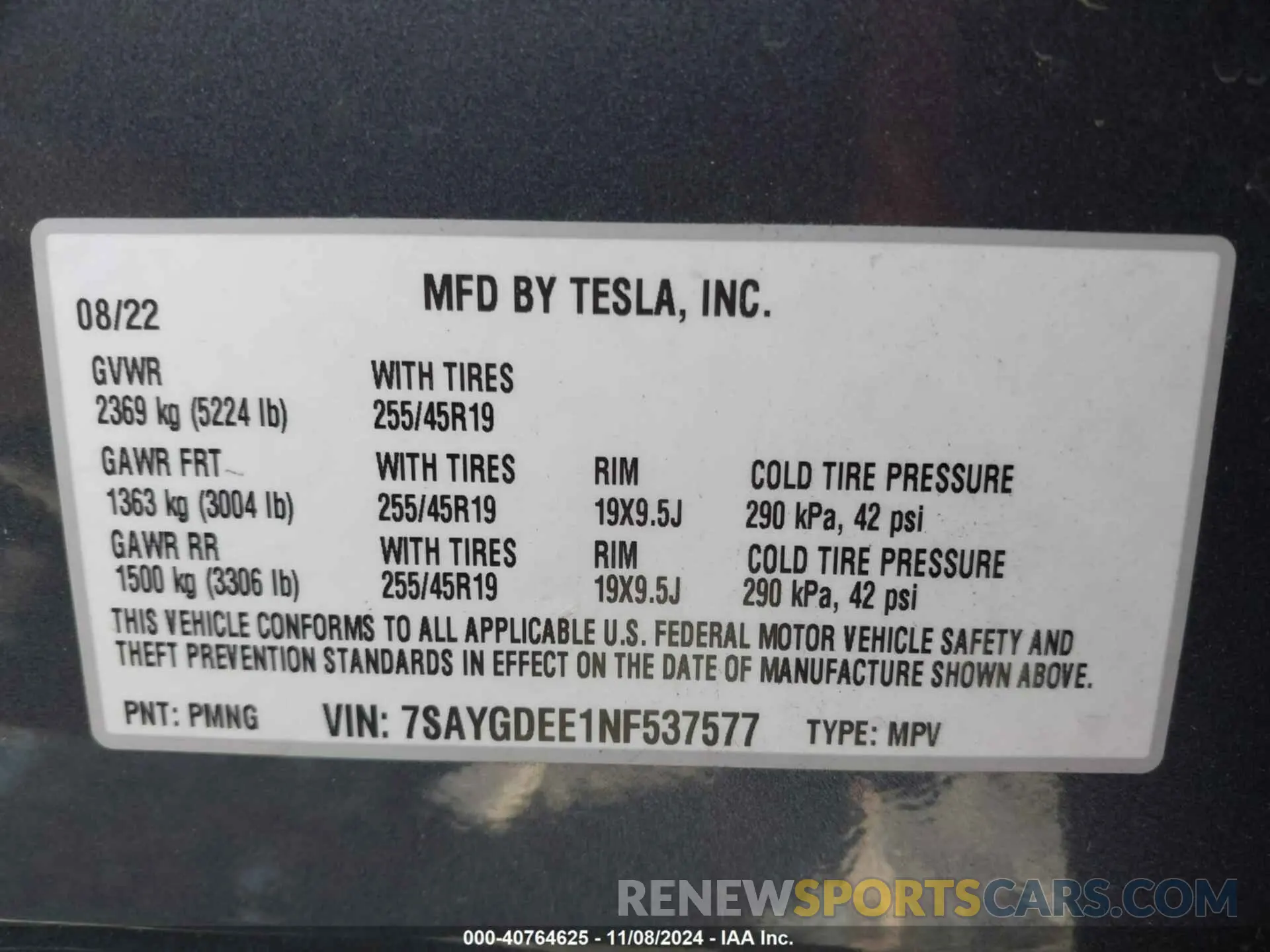 9 Photograph of a damaged car 7SAYGDEE1NF537577 TESLA MODEL Y 2022