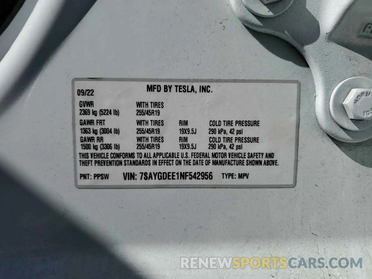 13 Фотография поврежденного автомобиля 7SAYGDEE1NF542956 TESLA MODEL Y 2022