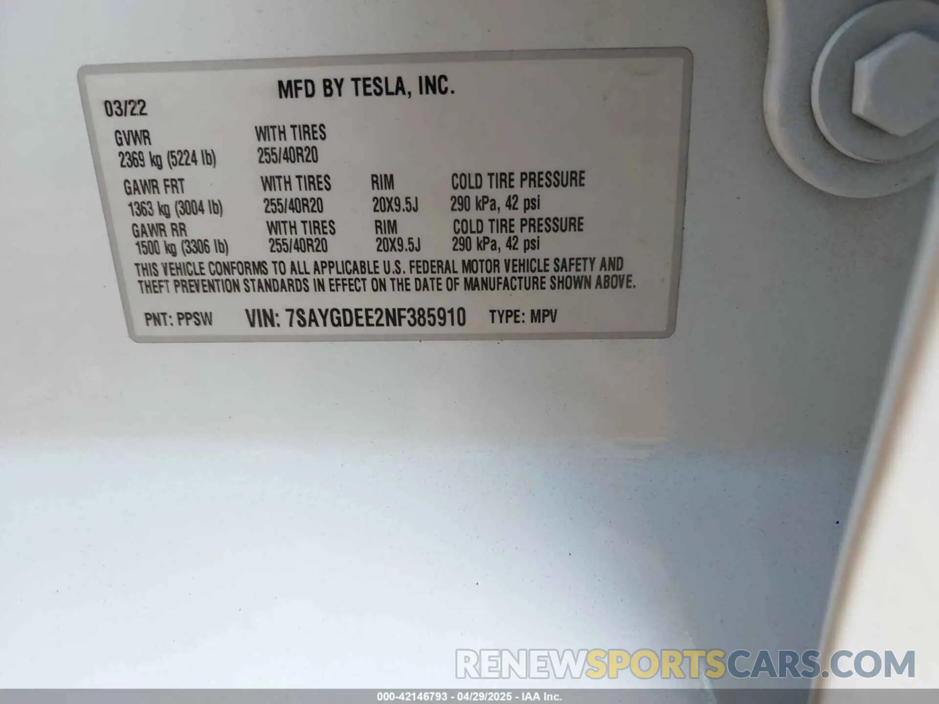 9 Photograph of a damaged car 7SAYGDEE2NF385910 TESLA MODEL Y 2022