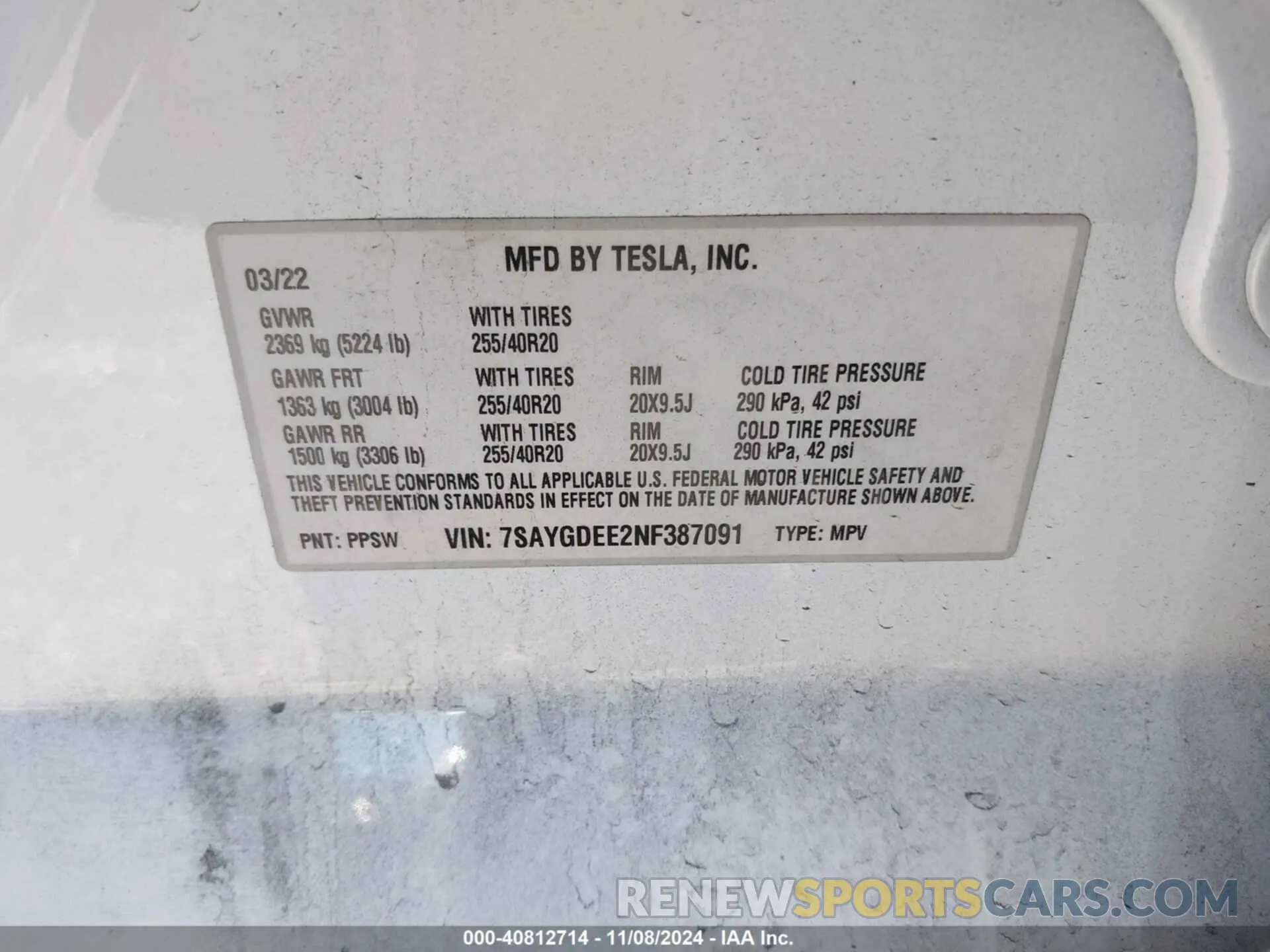 9 Photograph of a damaged car 7SAYGDEE2NF387091 TESLA MODEL Y 2022
