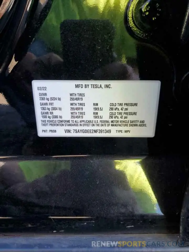 14 Photograph of a damaged car 7SAYGDEE2NF391349 TESLA MODEL Y 2022
