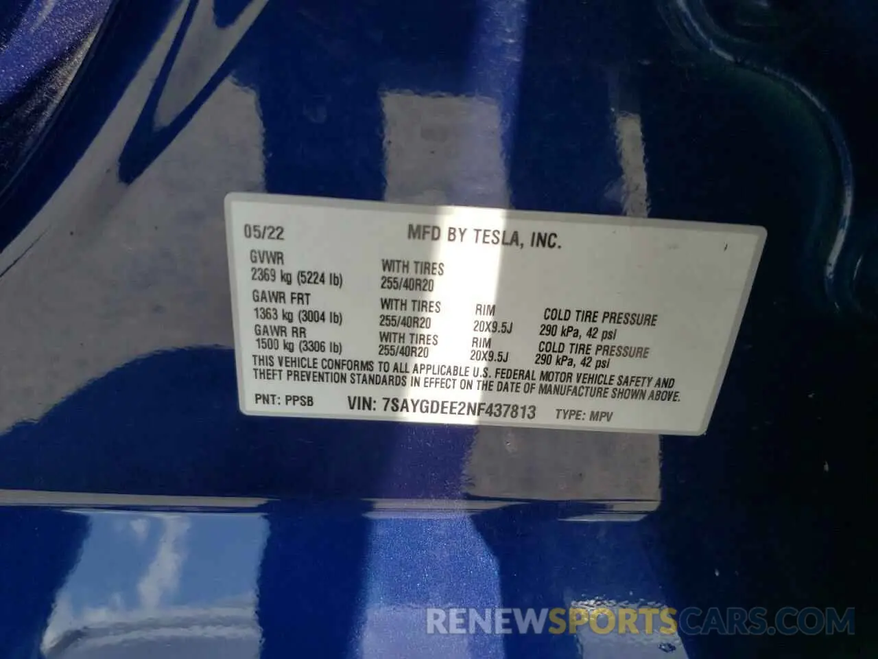 13 Фотография поврежденного автомобиля 7SAYGDEE2NF437813 TESLA MODEL Y 2022