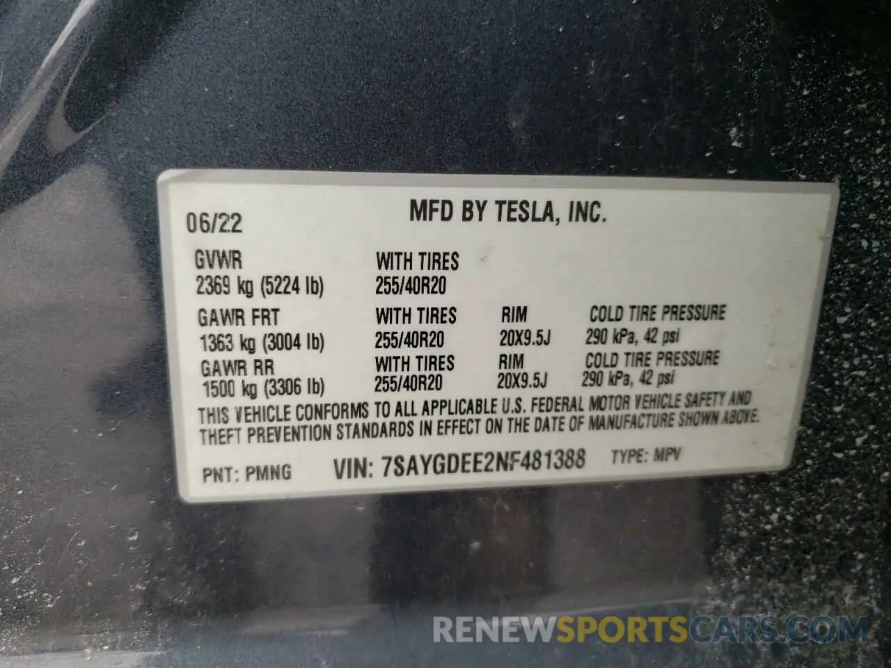 13 Фотография поврежденного автомобиля 7SAYGDEE2NF481388 TESLA MODEL Y 2022