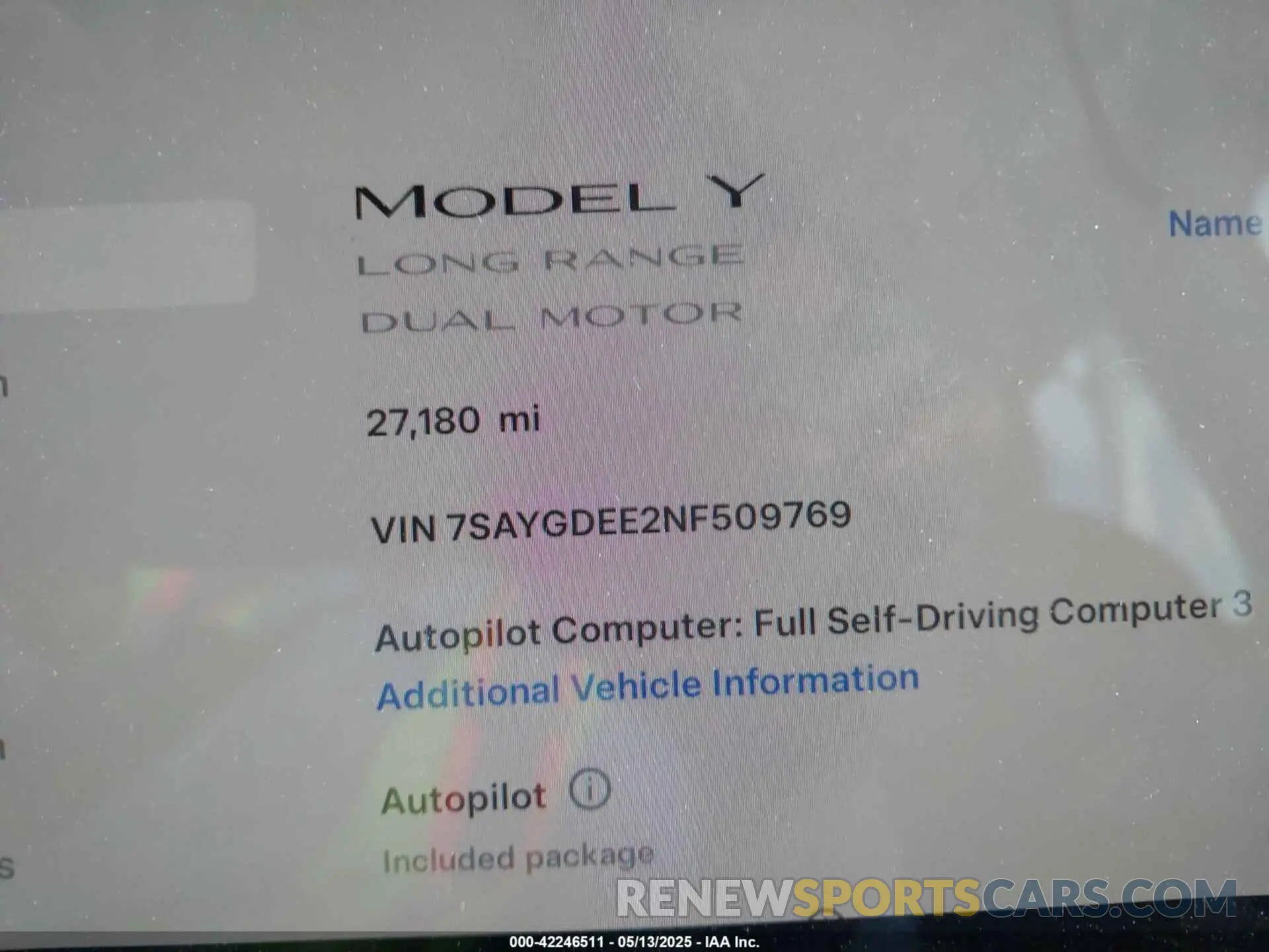 15 Фотография поврежденного автомобиля 7SAYGDEE2NF509769 TESLA MODEL Y 2022