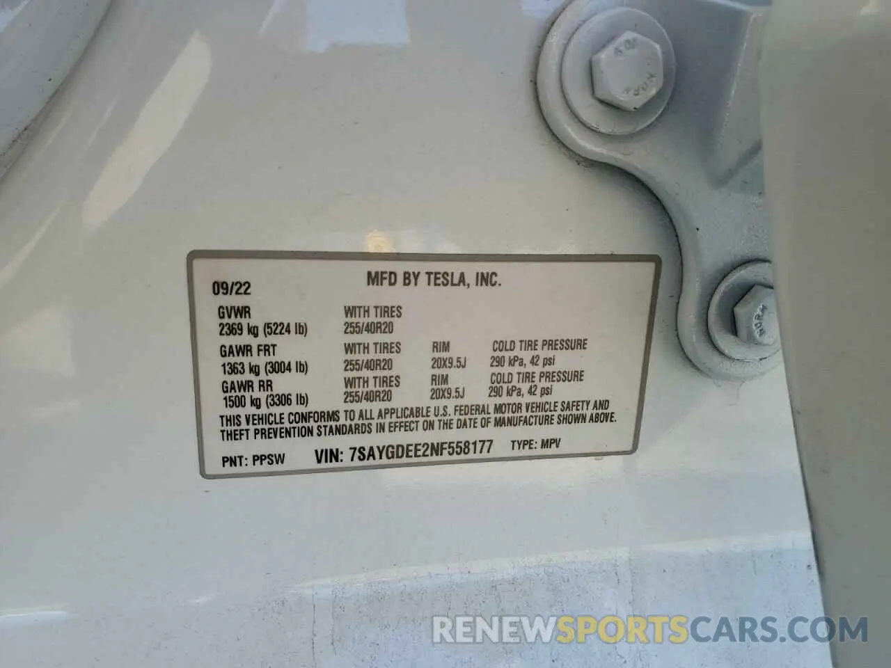 13 Фотография поврежденного автомобиля 7SAYGDEE2NF558177 TESLA MODEL Y 2022