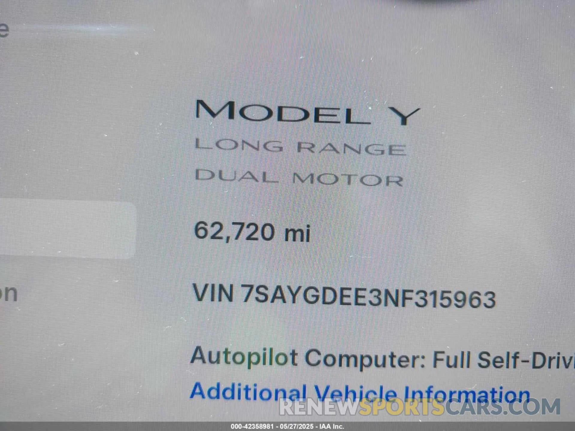15 Фотография поврежденного автомобиля 7SAYGDEE3NF315963 TESLA MODEL Y 2022