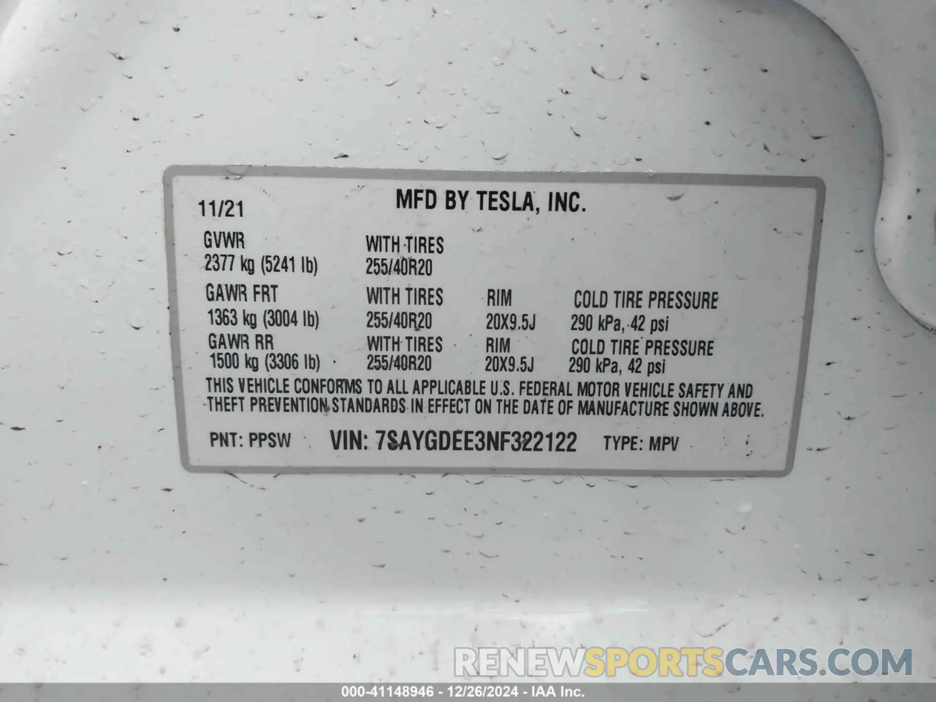 9 Фотография поврежденного автомобиля 7SAYGDEE3NF322122 TESLA MODEL Y 2022