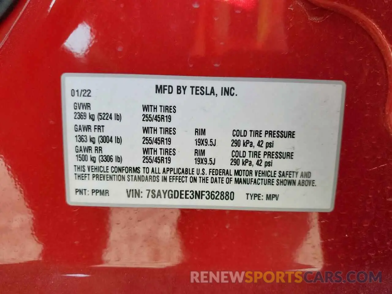 14 Фотография поврежденного автомобиля 7SAYGDEE3NF362880 TESLA MODEL Y 2022