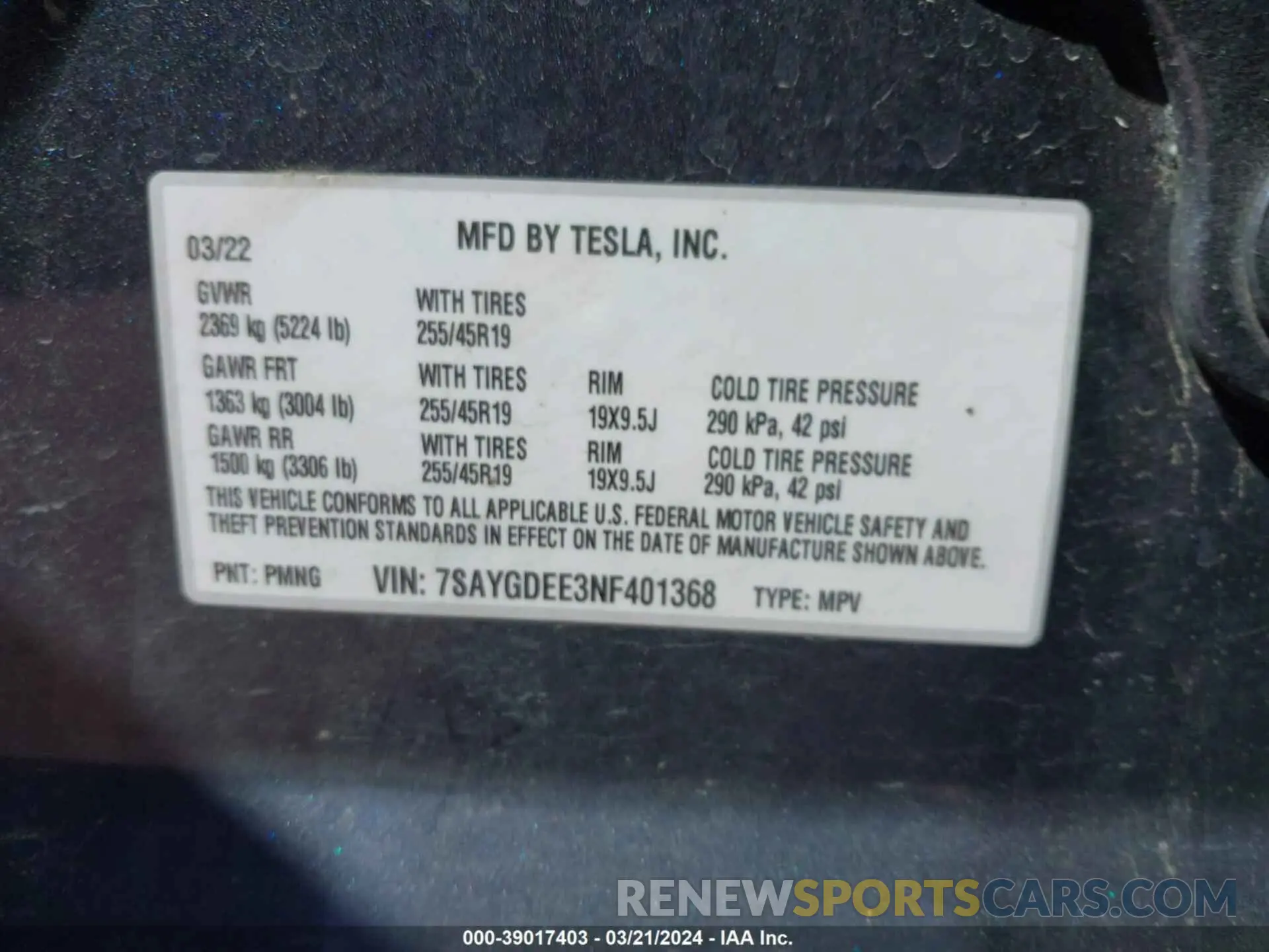 9 Photograph of a damaged car 7SAYGDEE3NF401368 TESLA MODEL Y 2022