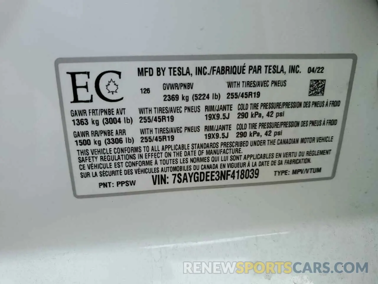 13 Фотография поврежденного автомобиля 7SAYGDEE3NF418039 TESLA MODEL Y 2022