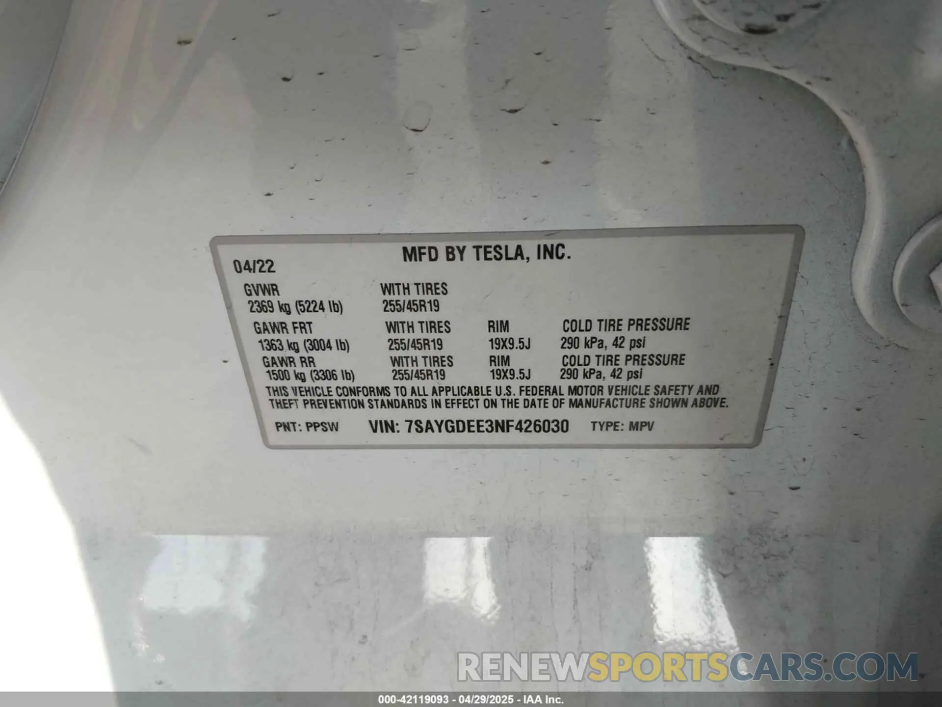 9 Фотография поврежденного автомобиля 7SAYGDEE3NF426030 TESLA MODEL Y 2022