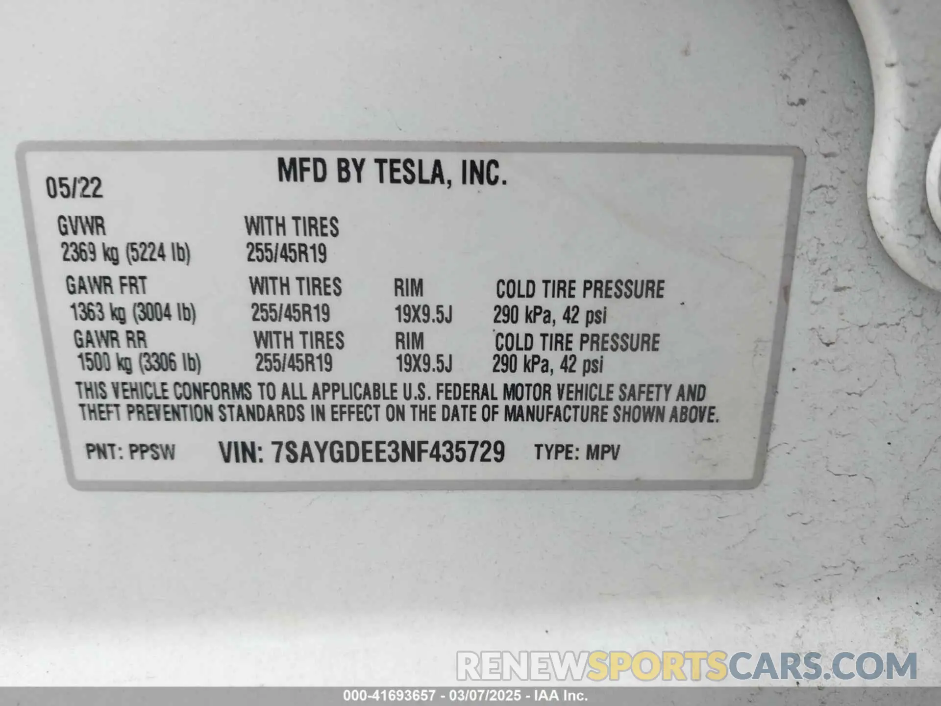9 Фотография поврежденного автомобиля 7SAYGDEE3NF435729 TESLA MODEL Y 2022