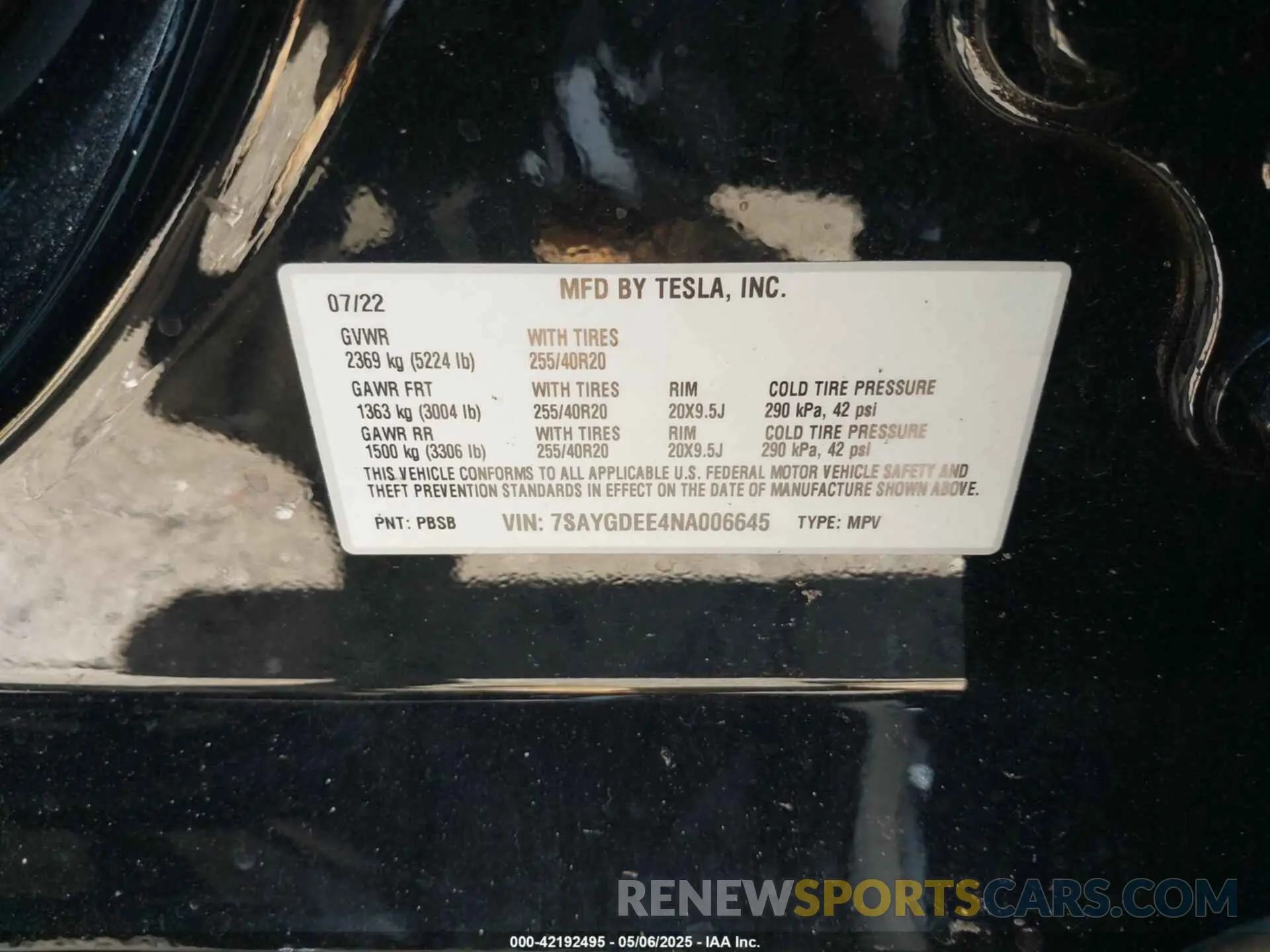 9 Фотография поврежденного автомобиля 7SAYGDEE4NA006645 TESLA MODEL Y 2022