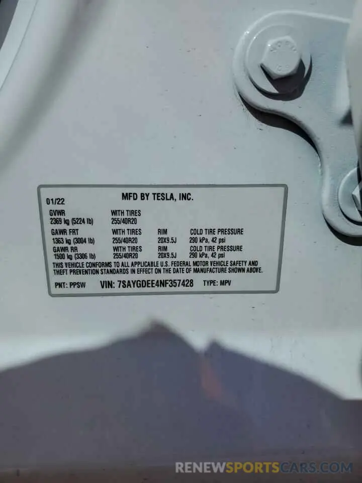 14 Photograph of a damaged car 7SAYGDEE4NF357428 TESLA MODEL Y 2022
