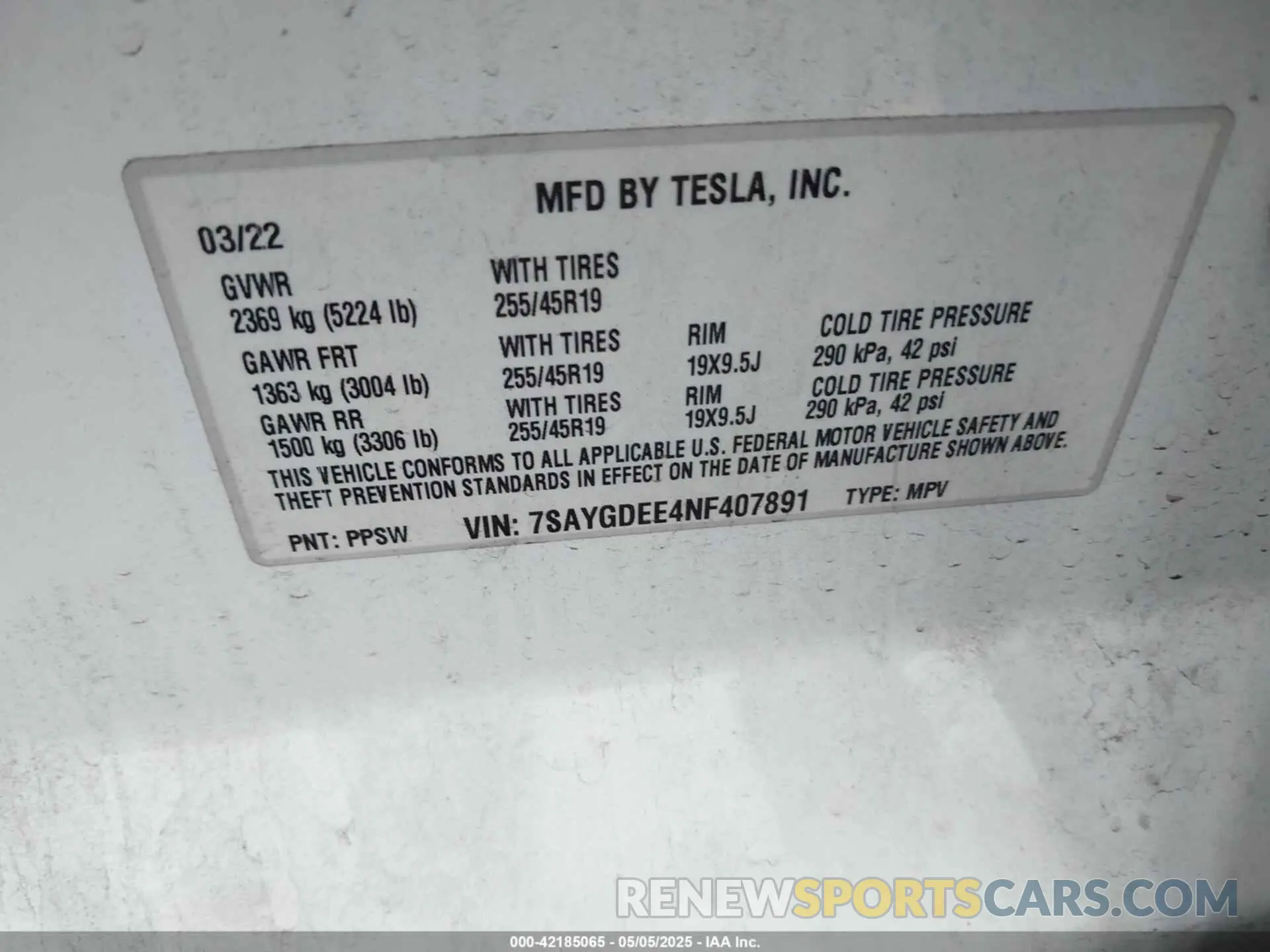 9 Фотография поврежденного автомобиля 7SAYGDEE4NF407891 TESLA MODEL Y 2022