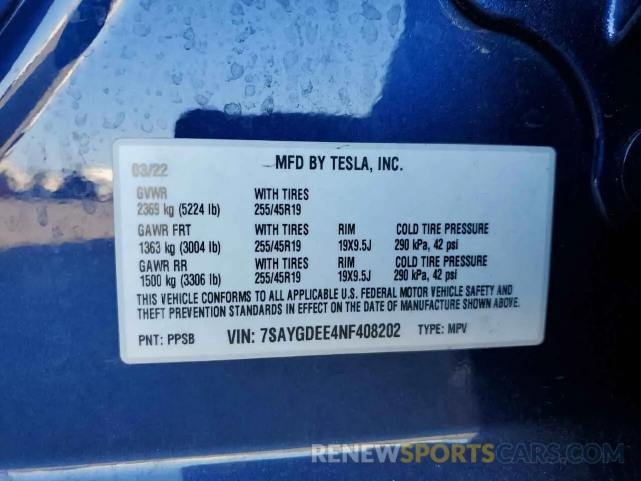 14 Фотография поврежденного автомобиля 7SAYGDEE4NF408202 TESLA MODEL Y 2022
