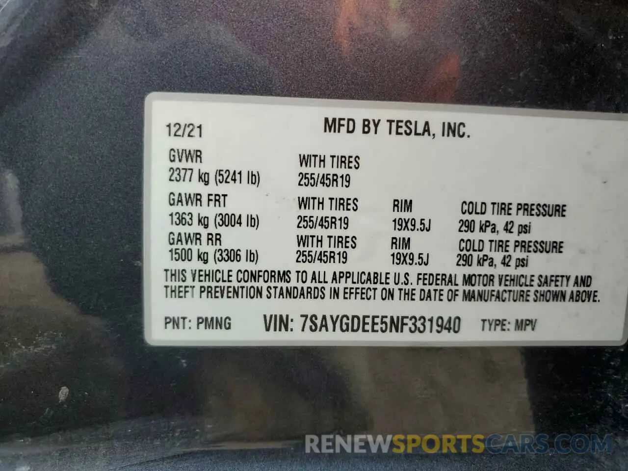 12 Photograph of a damaged car 7SAYGDEE5NF331940 TESLA MODEL Y 2022