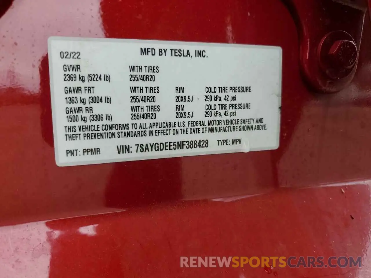 12 Фотография поврежденного автомобиля 7SAYGDEE5NF388428 TESLA MODEL Y 2022