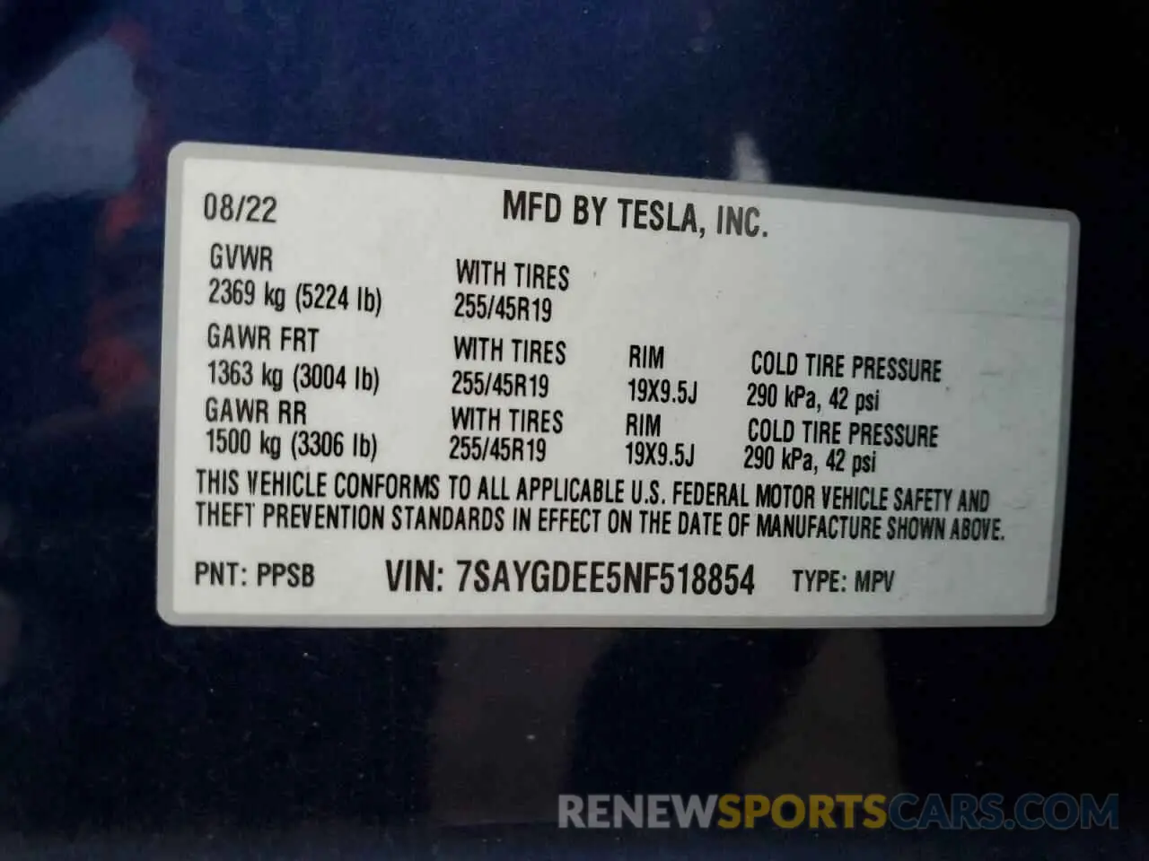 13 Фотография поврежденного автомобиля 7SAYGDEE5NF518854 TESLA MODEL Y 2022