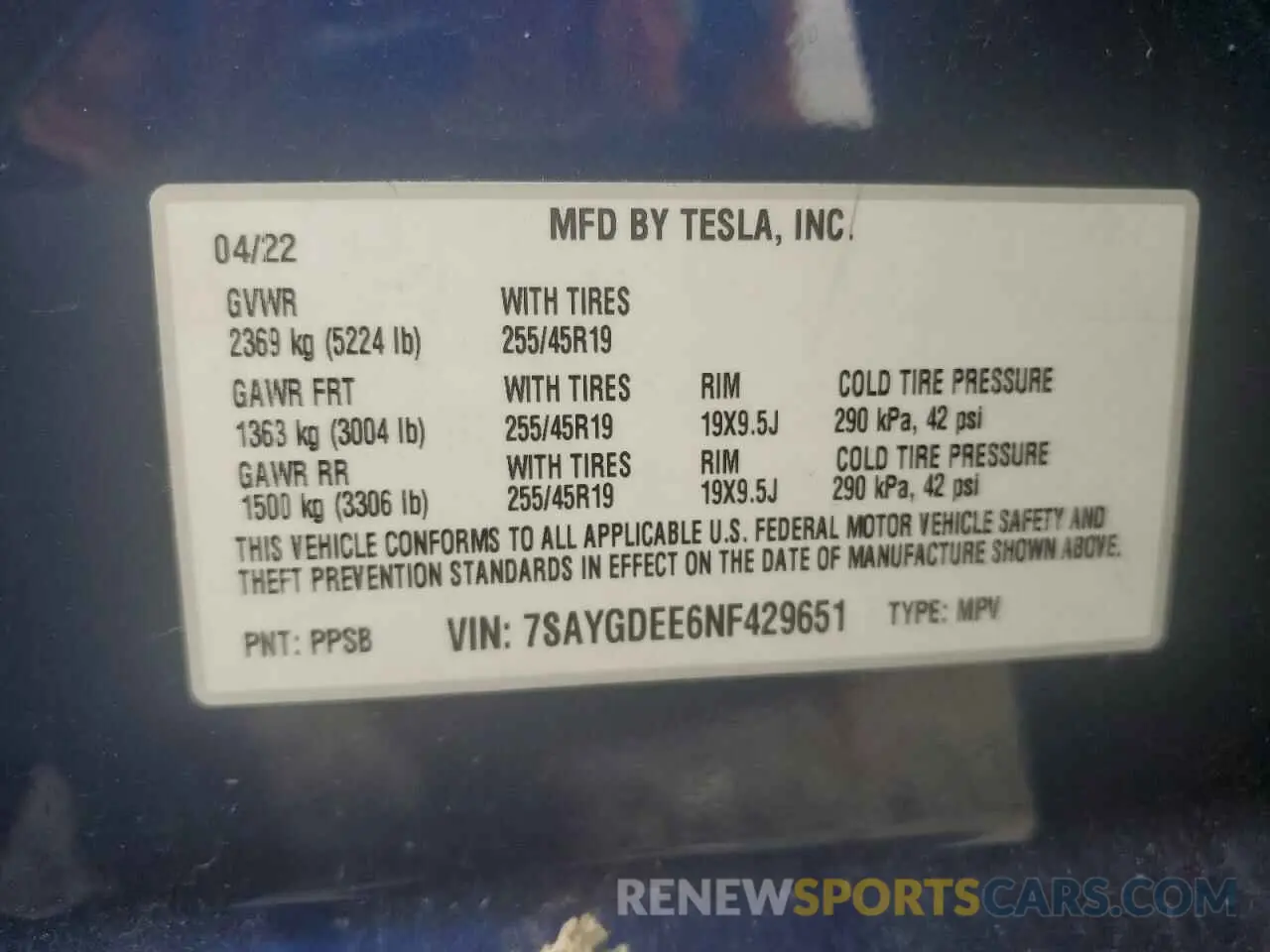 14 Фотография поврежденного автомобиля 7SAYGDEE6NF429651 TESLA MODEL Y 2022