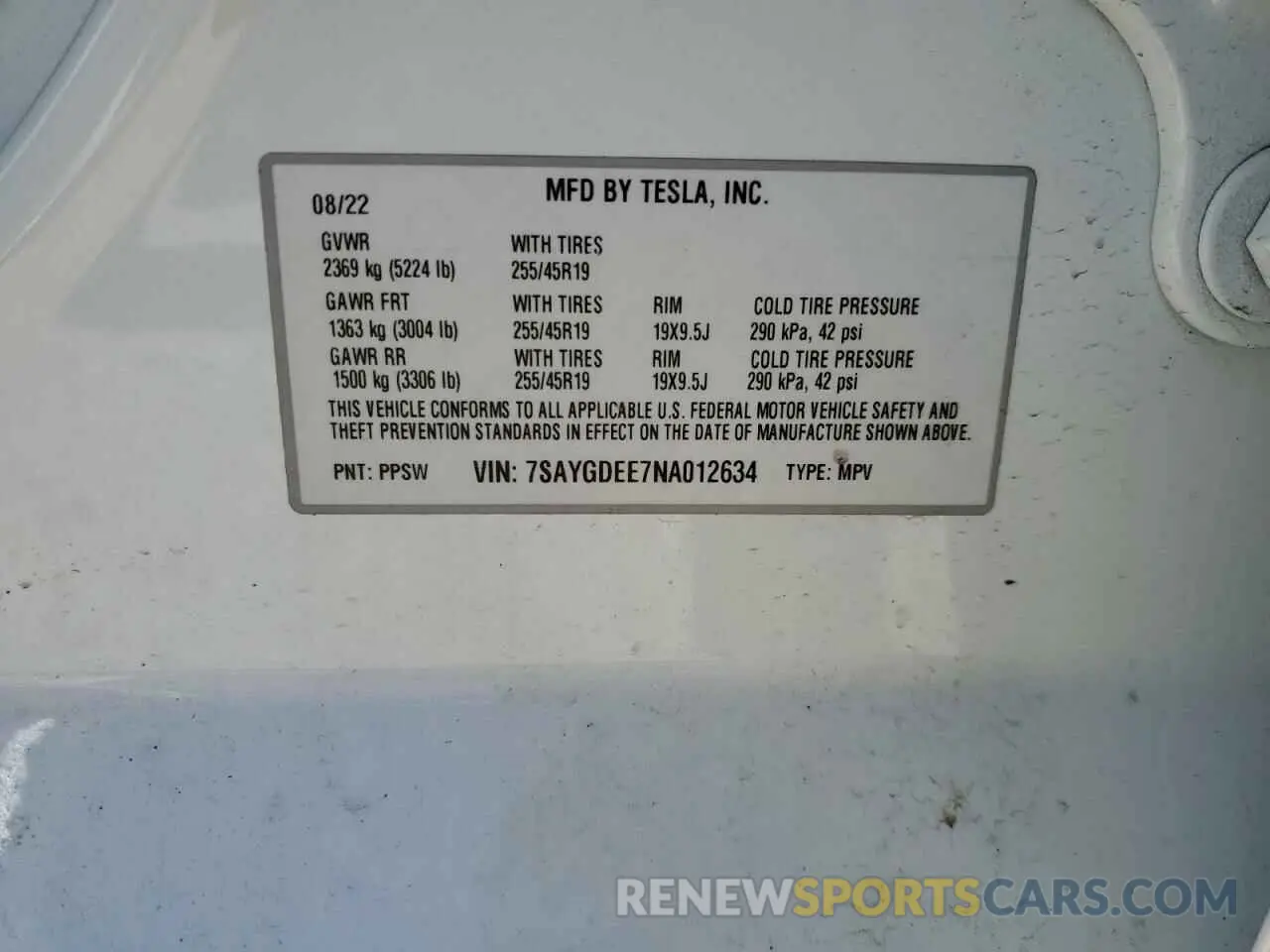 12 Фотография поврежденного автомобиля 7SAYGDEE7NA012634 TESLA MODEL Y 2022