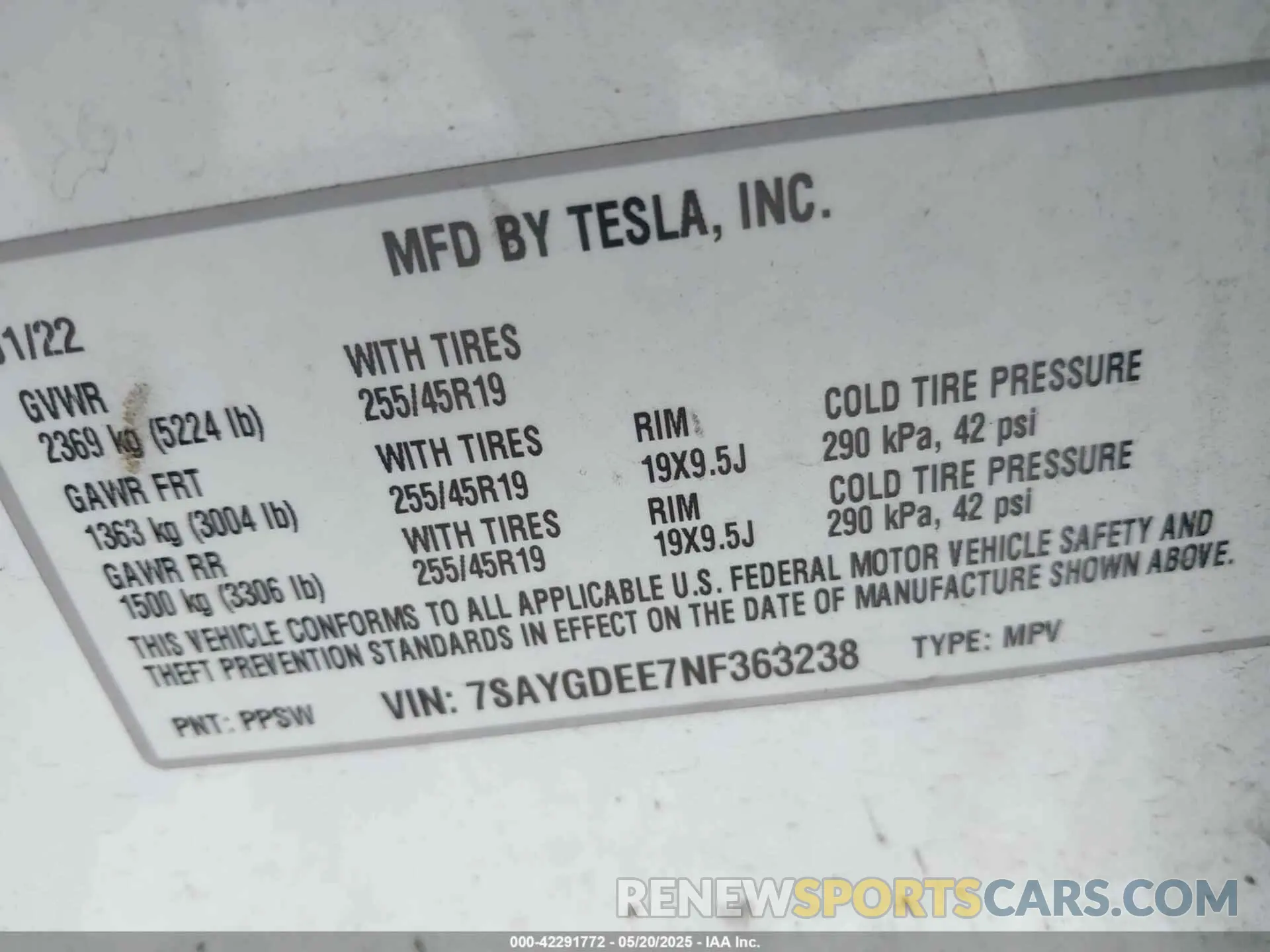 9 Фотография поврежденного автомобиля 7SAYGDEE7NF363238 TESLA MODEL Y 2022