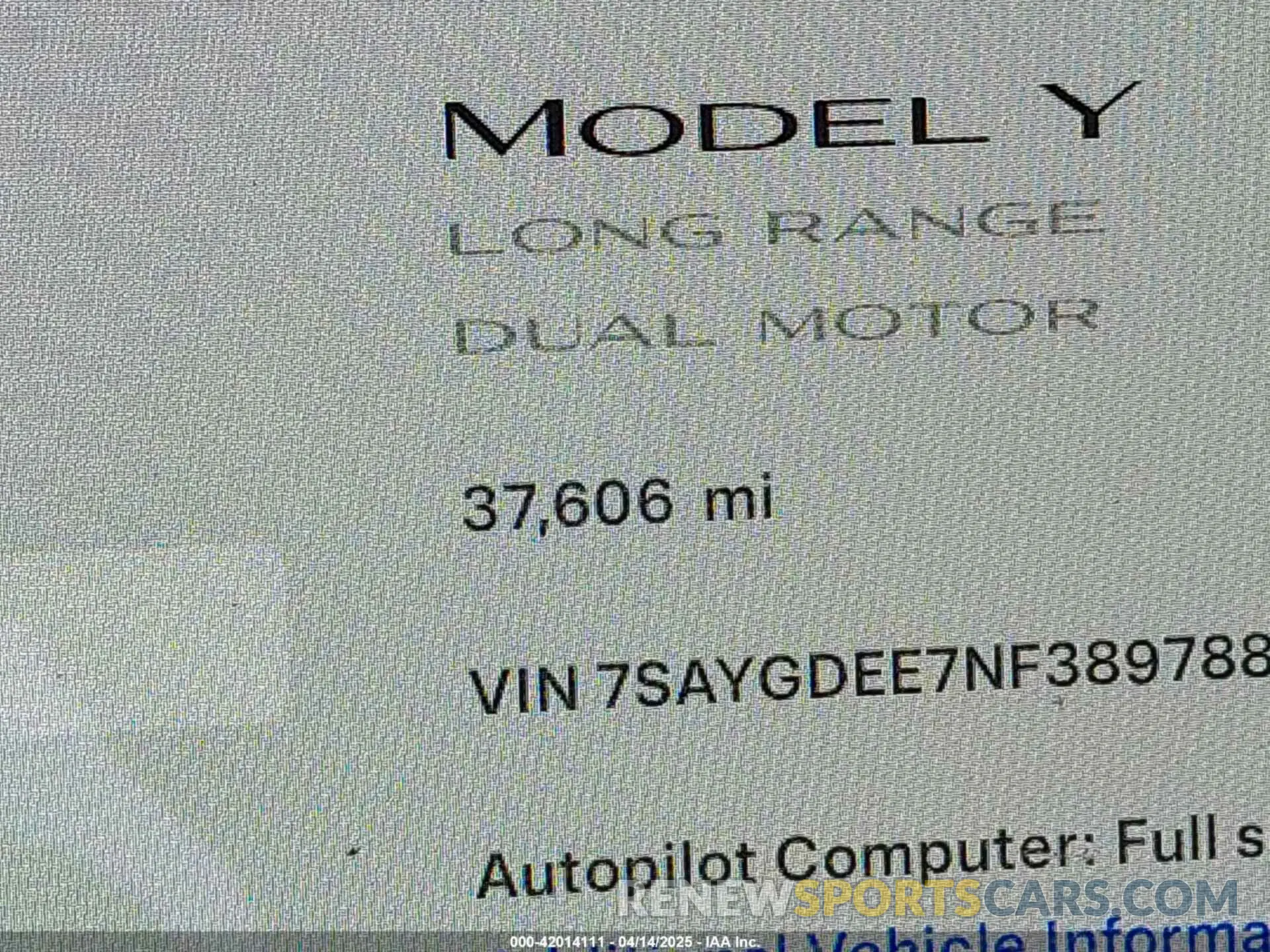 14 Фотография поврежденного автомобиля 7SAYGDEE7NF389788 TESLA MODEL Y 2022