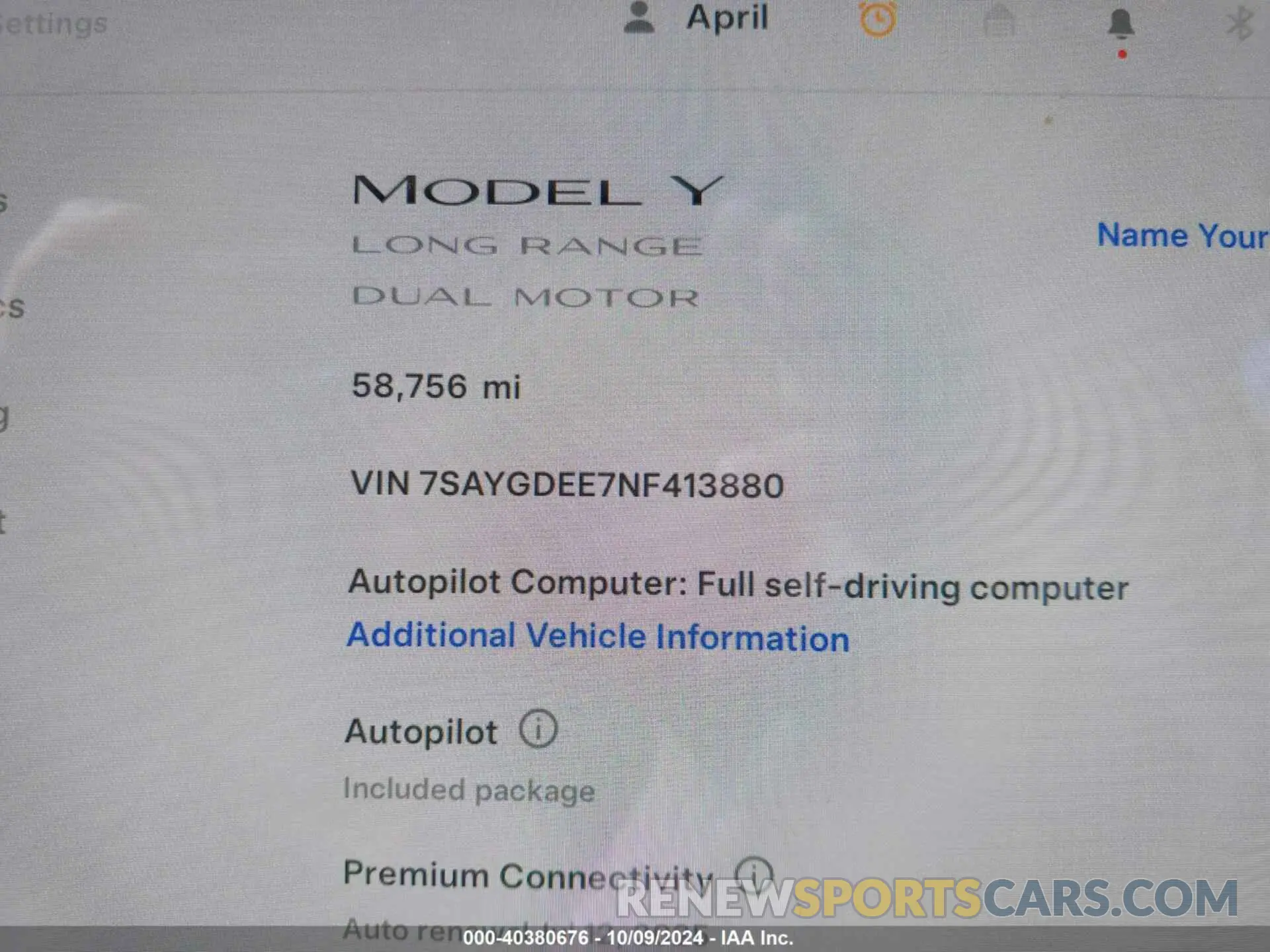 15 Photograph of a damaged car 7SAYGDEE7NF413880 TESLA MODEL Y 2022