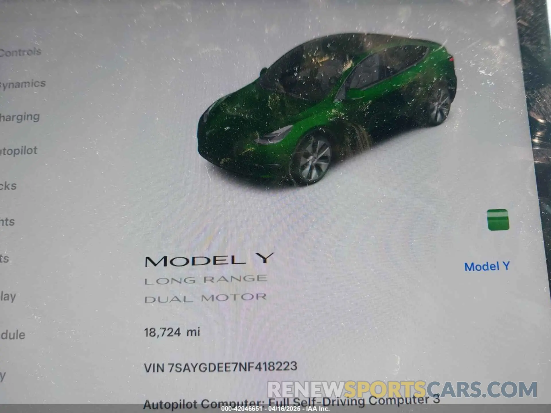 15 Фотография поврежденного автомобиля 7SAYGDEE7NF418223 TESLA MODEL Y 2022