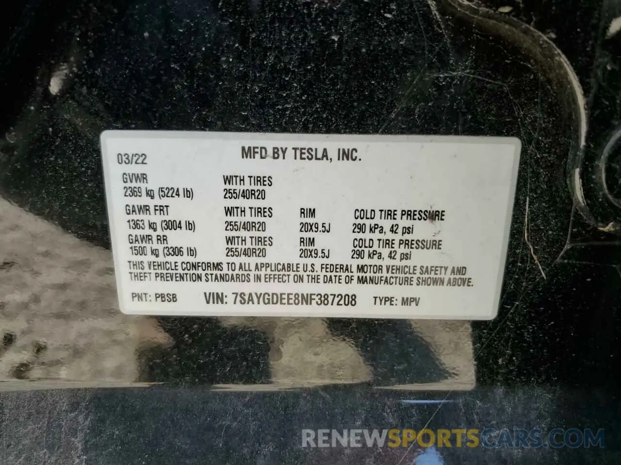 14 Фотография поврежденного автомобиля 7SAYGDEE8NF387208 TESLA MODEL Y 2022