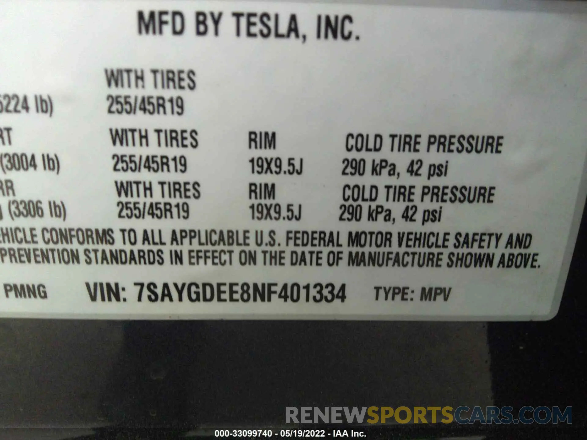 9 Photograph of a damaged car 7SAYGDEE8NF401334 TESLA MODEL Y 2022