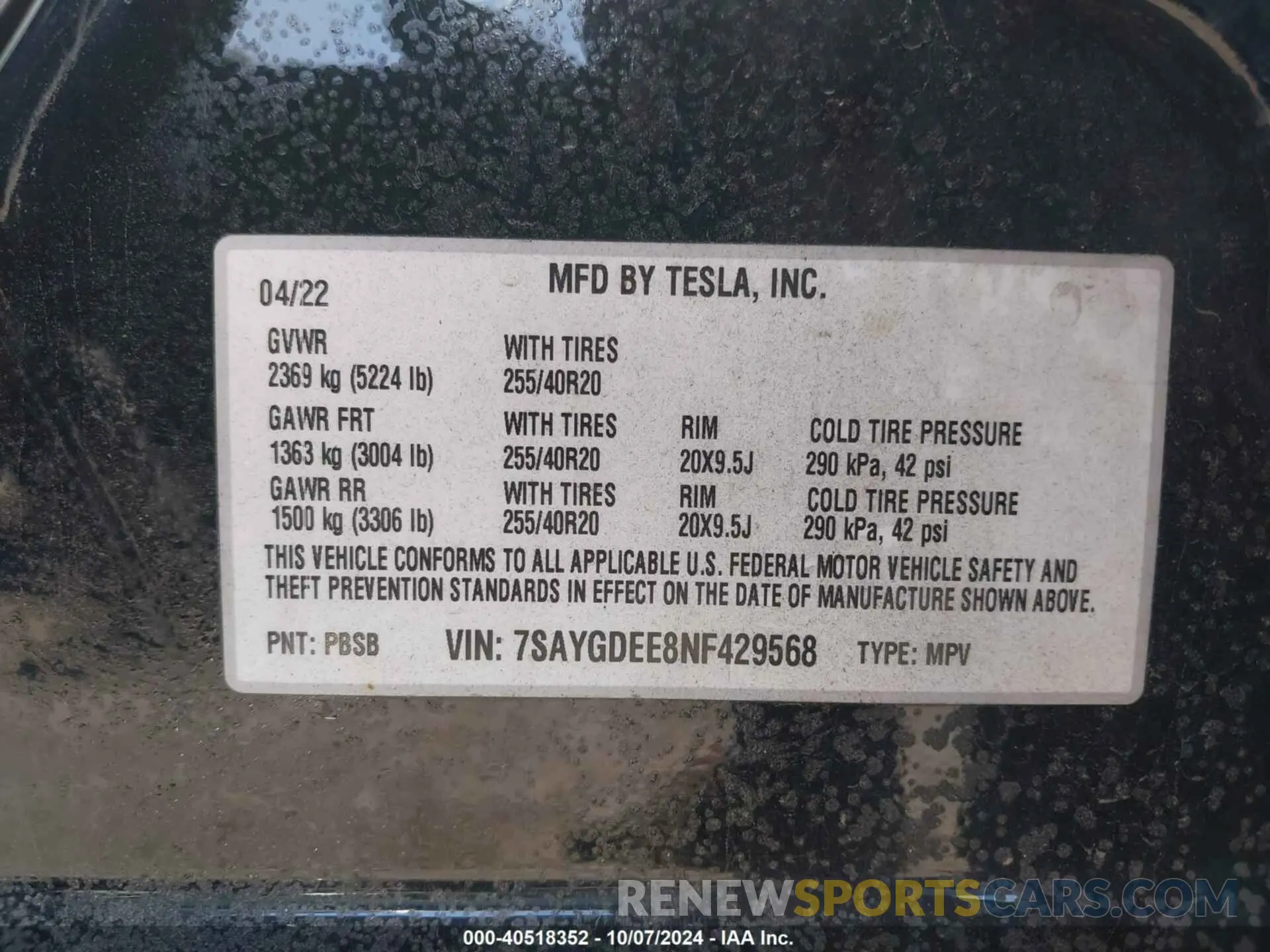 9 Фотография поврежденного автомобиля 7SAYGDEE8NF429568 TESLA MODEL Y 2022