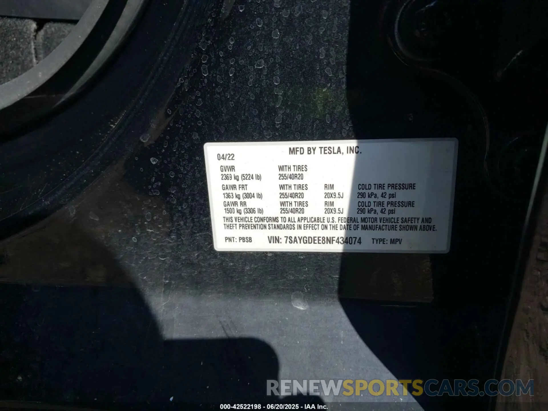 9 Фотография поврежденного автомобиля 7SAYGDEE8NF434074 TESLA MODEL Y 2022