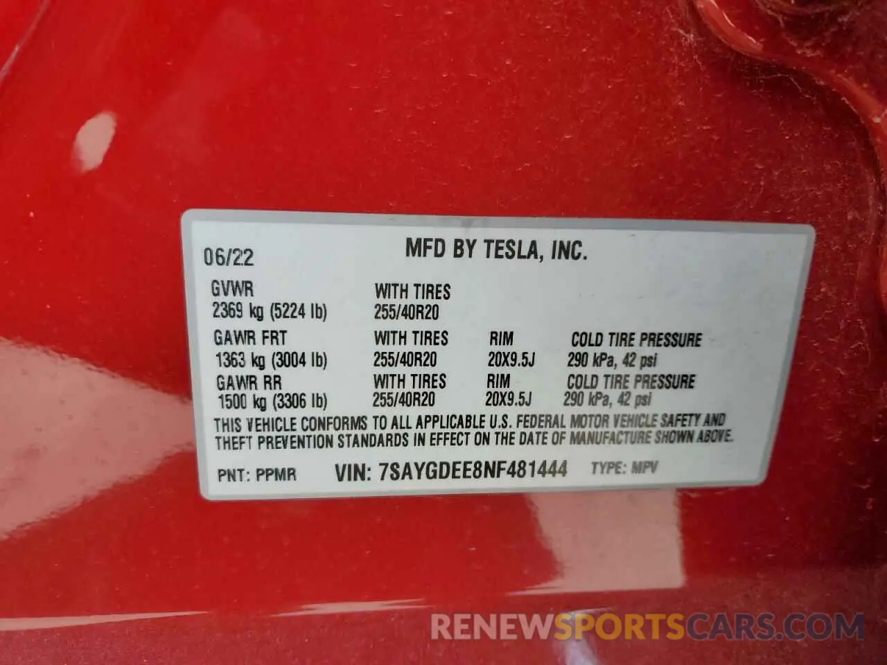 12 Фотография поврежденного автомобиля 7SAYGDEE8NF481444 TESLA MODEL Y 2022
