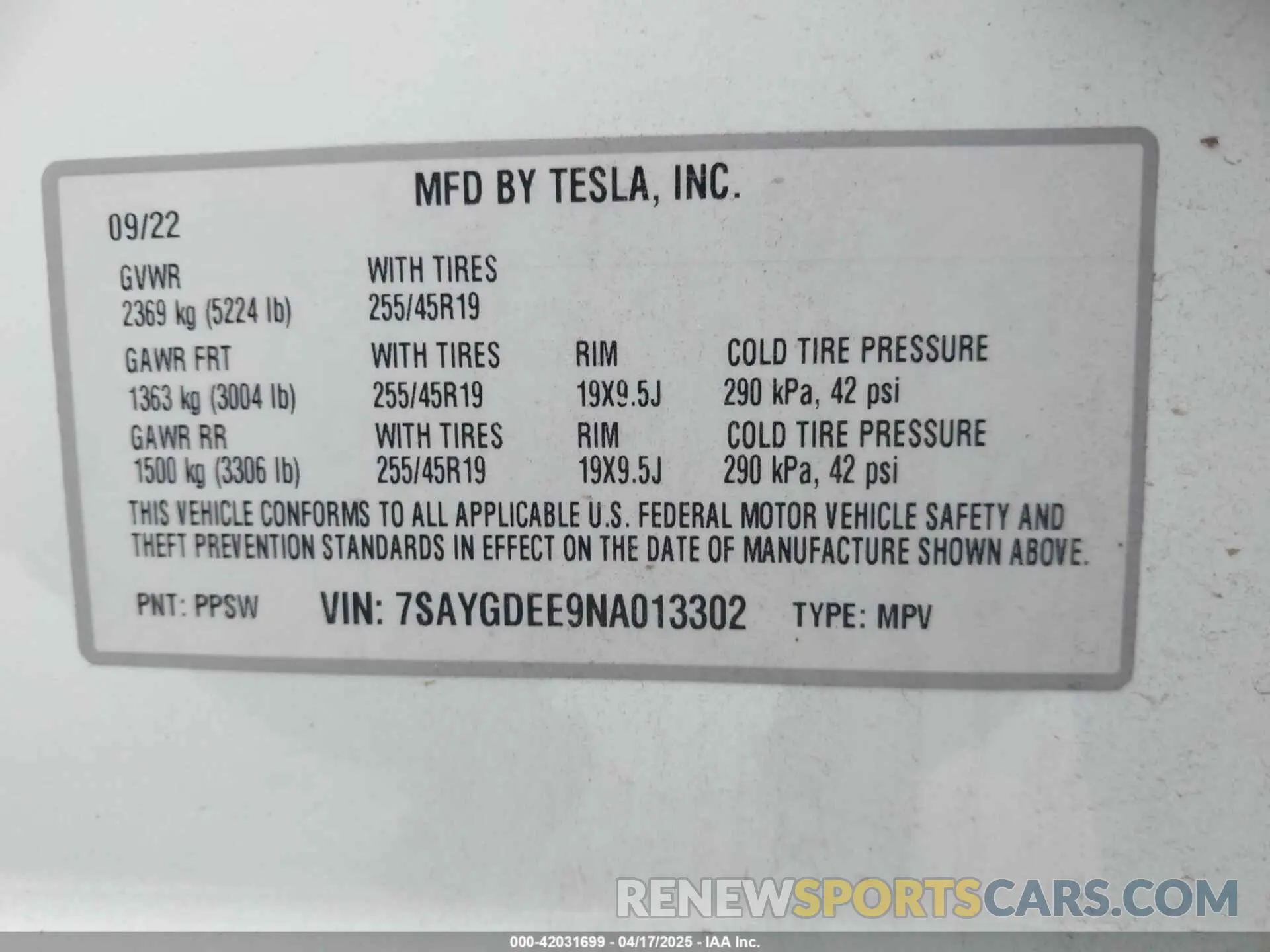 8 Фотография поврежденного автомобиля 7SAYGDEE9NA013302 TESLA MODEL Y 2022