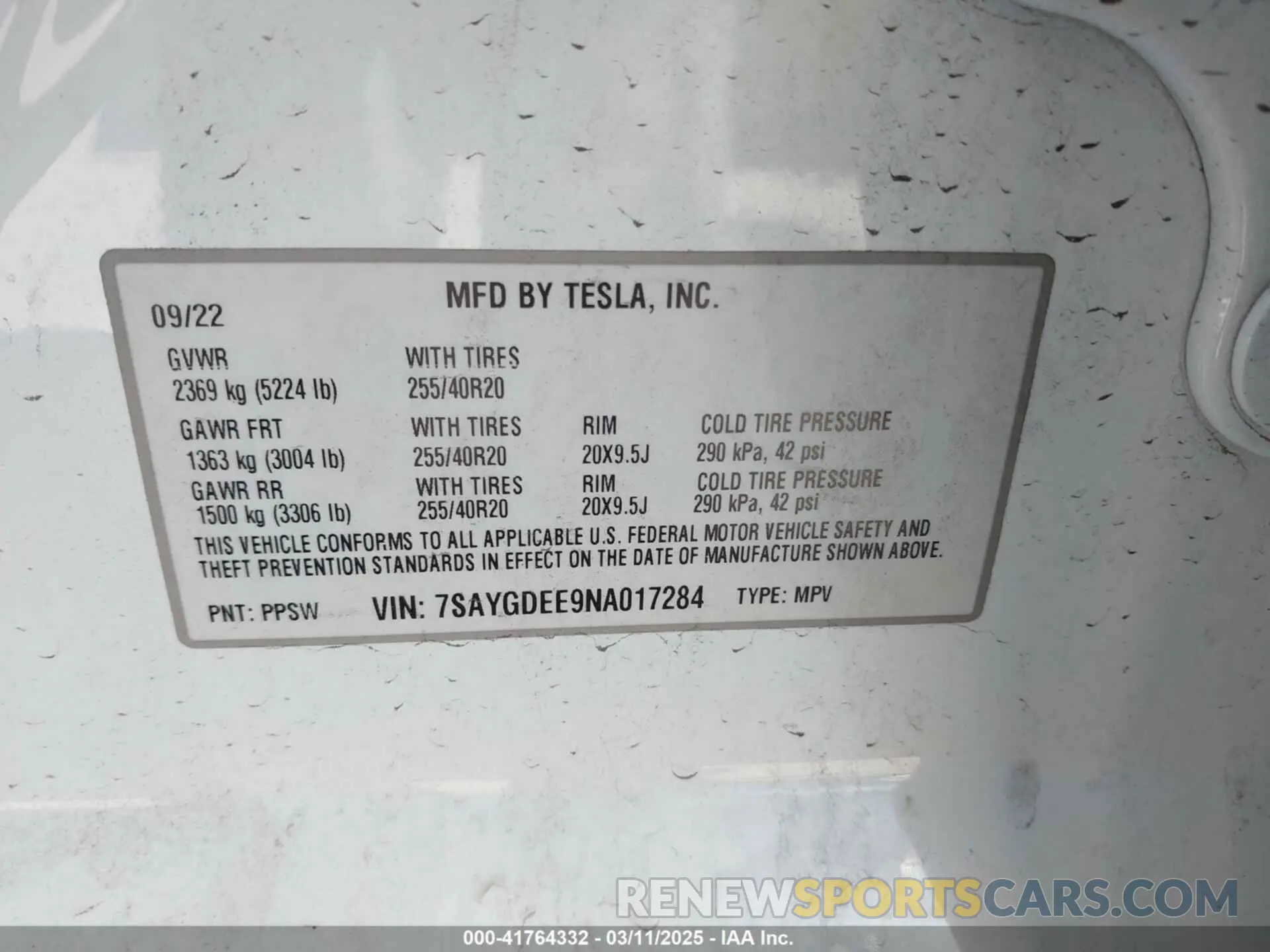 9 Фотография поврежденного автомобиля 7SAYGDEE9NA017284 TESLA MODEL Y 2022