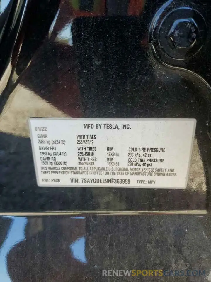 14 Photograph of a damaged car 7SAYGDEE9NF363998 TESLA MODEL Y 2022