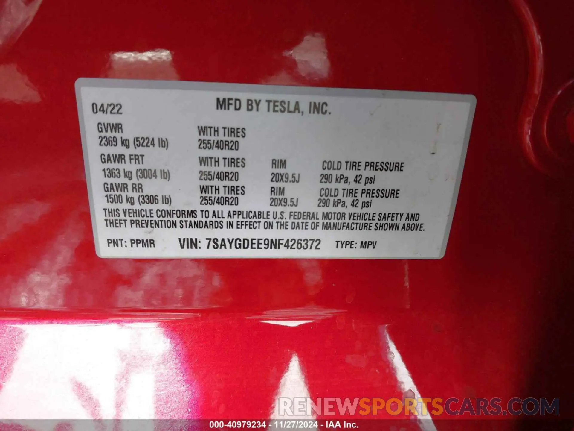 9 Photograph of a damaged car 7SAYGDEE9NF426372 TESLA MODEL Y 2022