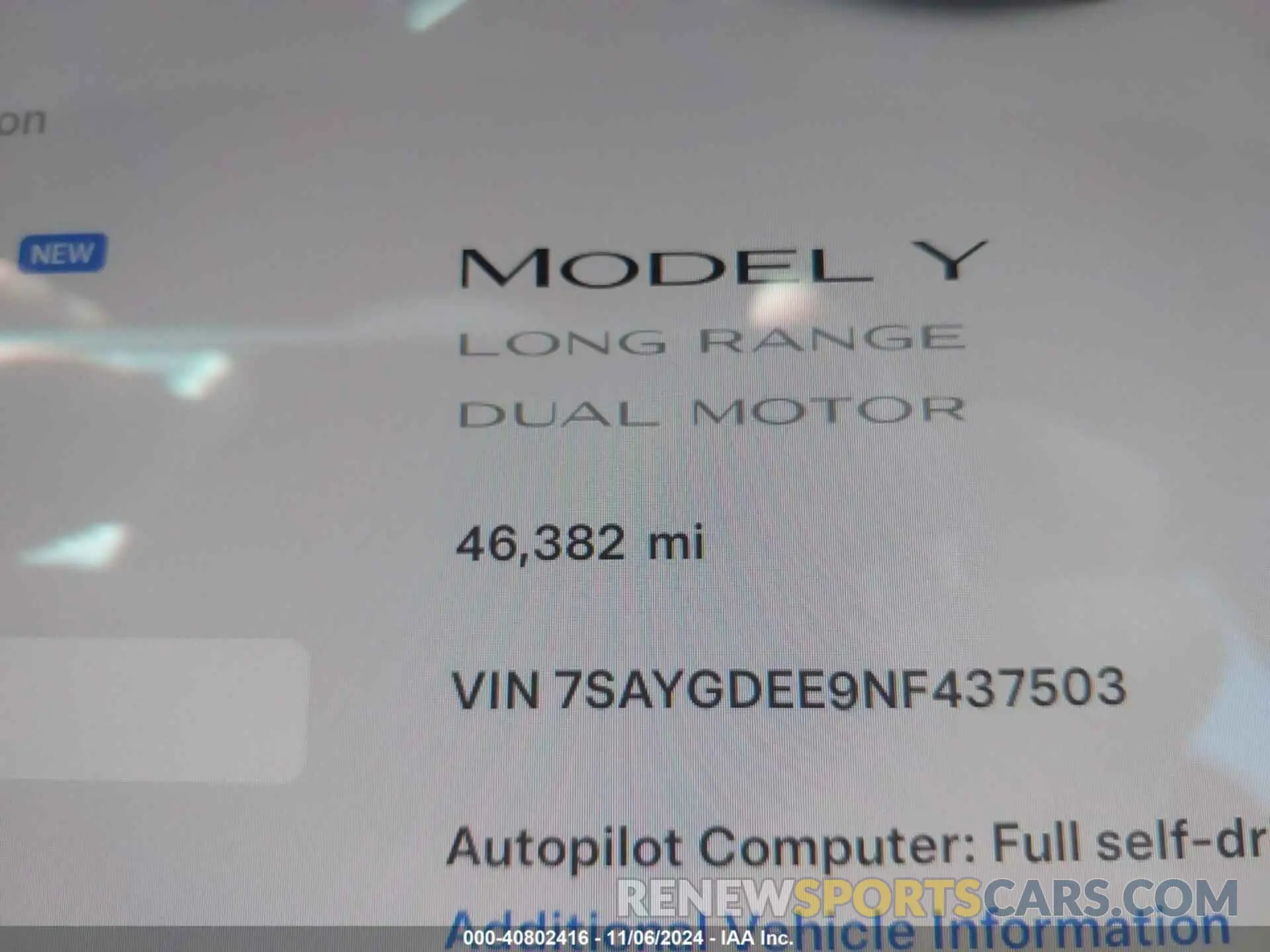 7 Фотография поврежденного автомобиля 7SAYGDEE9NF437503 TESLA MODEL Y 2022