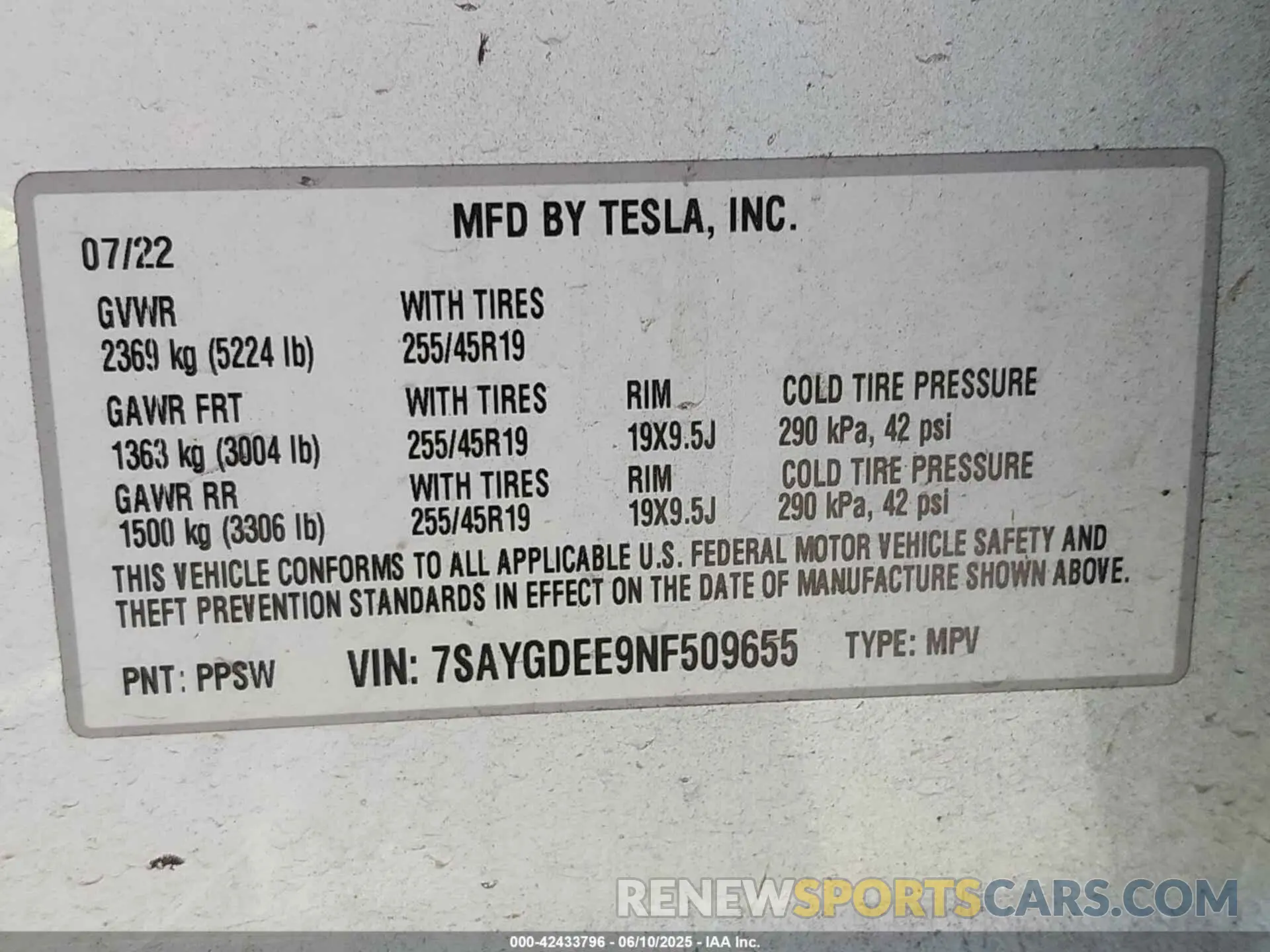 9 Фотография поврежденного автомобиля 7SAYGDEE9NF509655 TESLA MODEL Y 2022