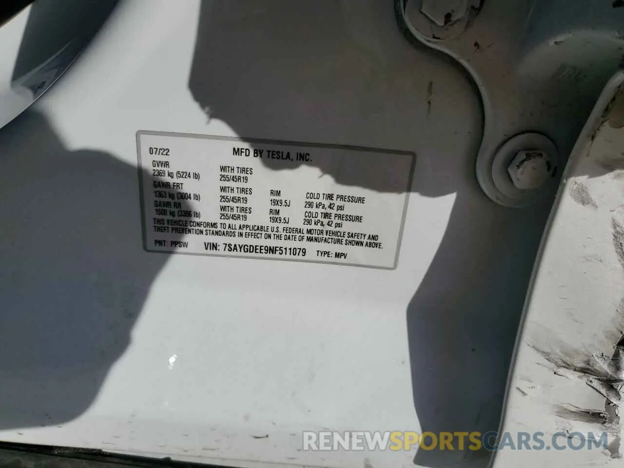 12 Photograph of a damaged car 7SAYGDEE9NF511079 TESLA MODEL Y 2022