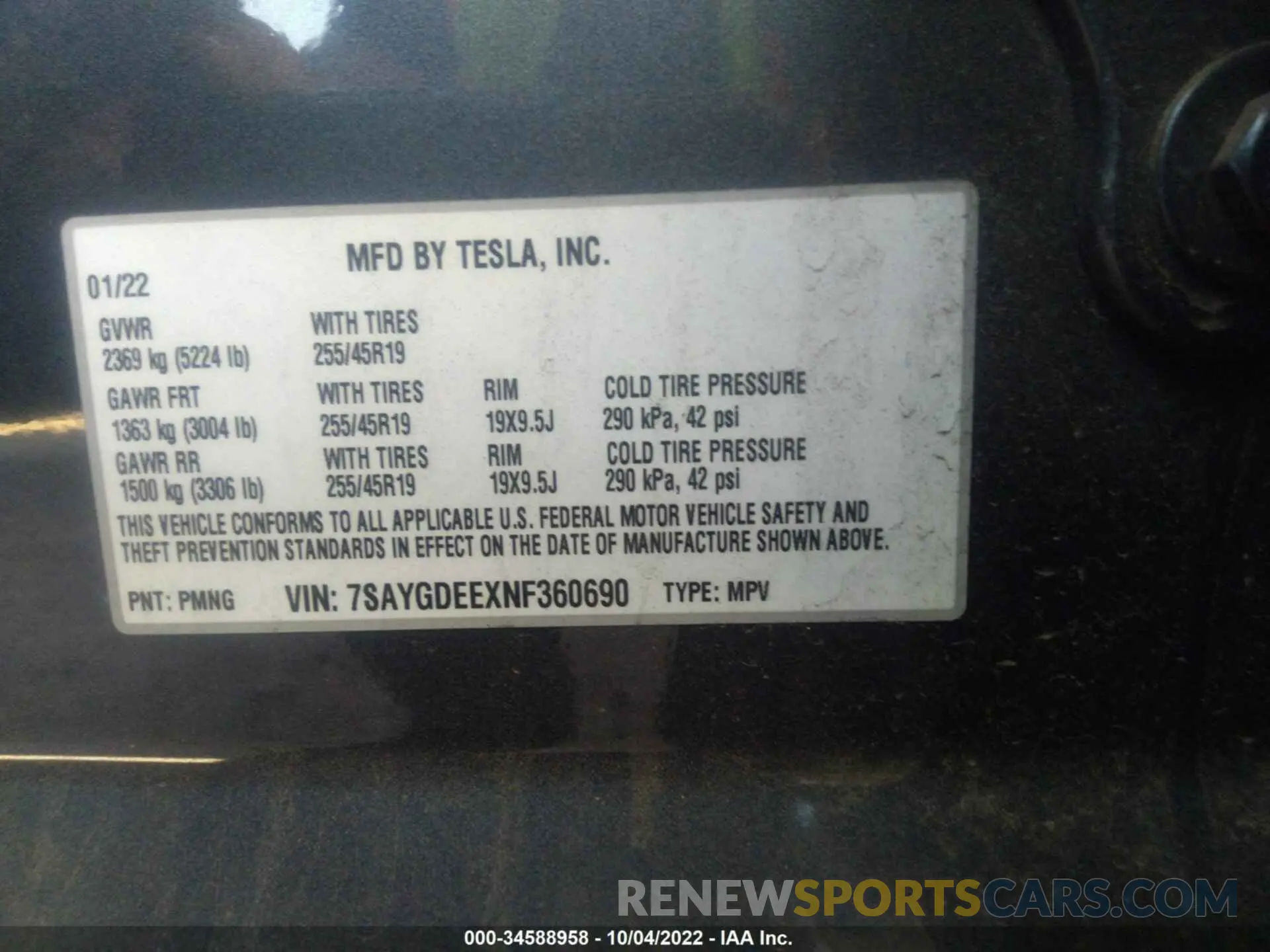 9 Photograph of a damaged car 7SAYGDEEXNF360690 TESLA MODEL Y 2022