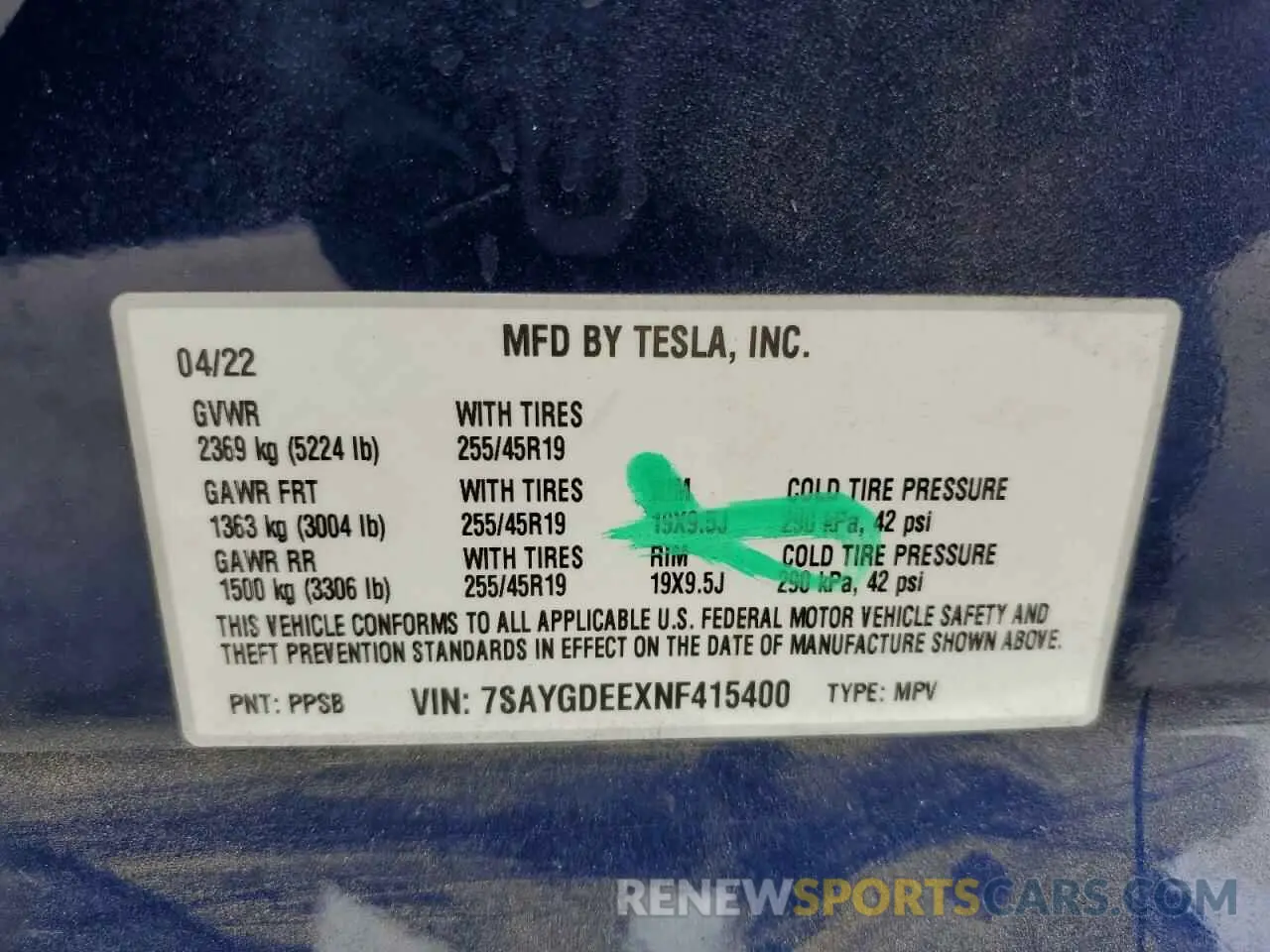 14 Photograph of a damaged car 7SAYGDEEXNF415400 TESLA MODEL Y 2022