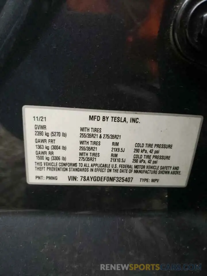 12 Фотография поврежденного автомобиля 7SAYGDEF0NF325407 TESLA MODEL Y 2022