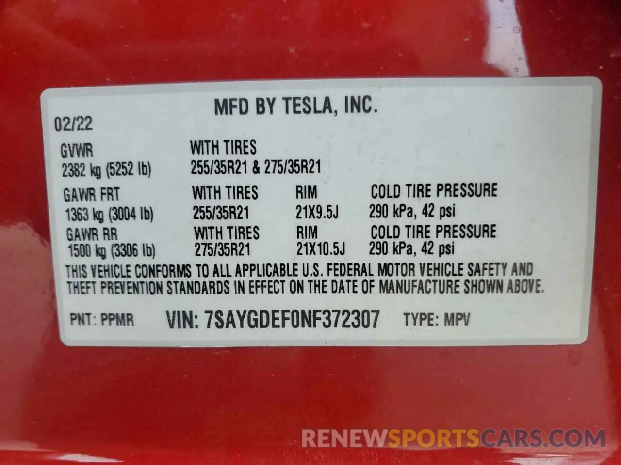 12 Photograph of a damaged car 7SAYGDEF0NF372307 TESLA MODEL Y 2022
