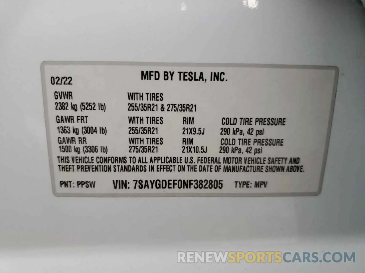 12 Фотография поврежденного автомобиля 7SAYGDEF0NF382805 TESLA MODEL Y 2022