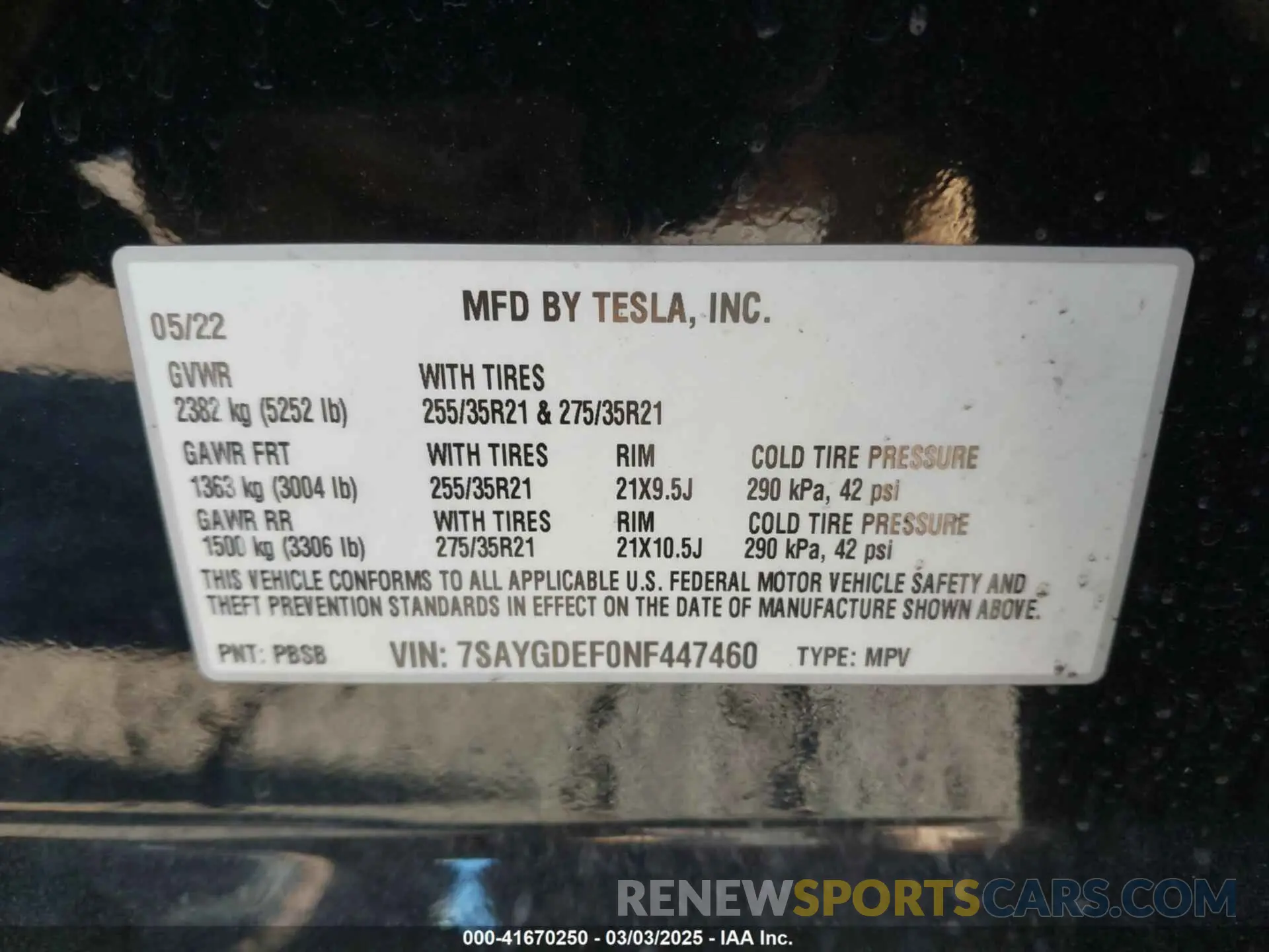 9 Фотография поврежденного автомобиля 7SAYGDEF0NF447460 TESLA MODEL Y 2022