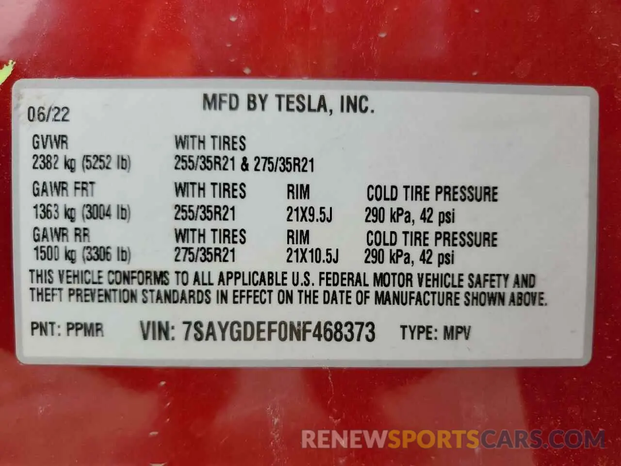 13 Photograph of a damaged car 7SAYGDEF0NF468373 TESLA MODEL Y 2022