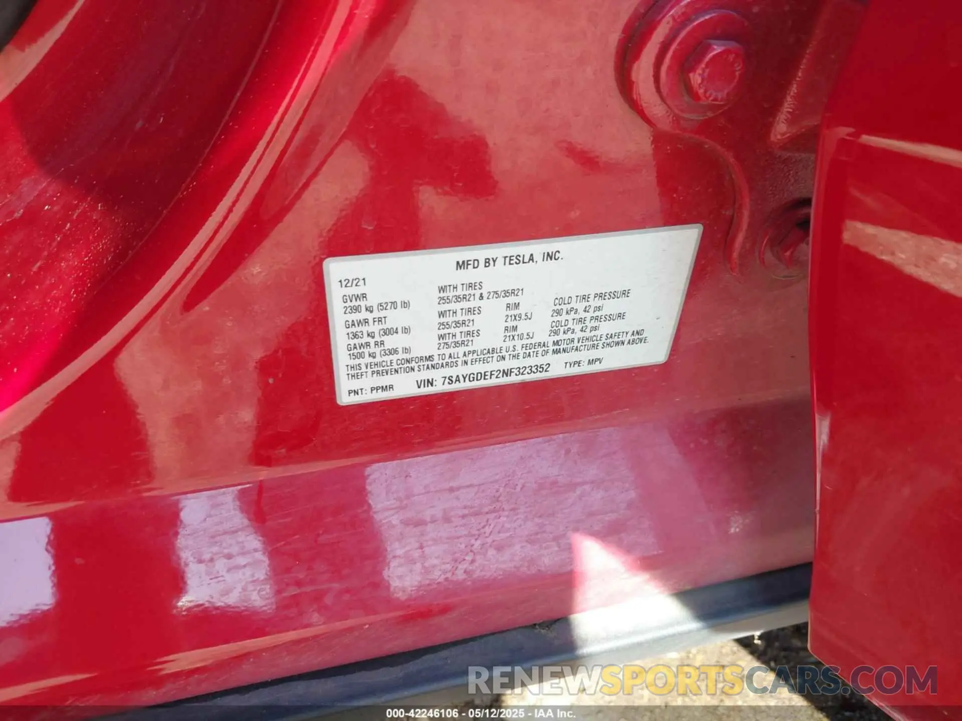 9 Фотография поврежденного автомобиля 7SAYGDEF2NF323352 TESLA MODEL Y 2022